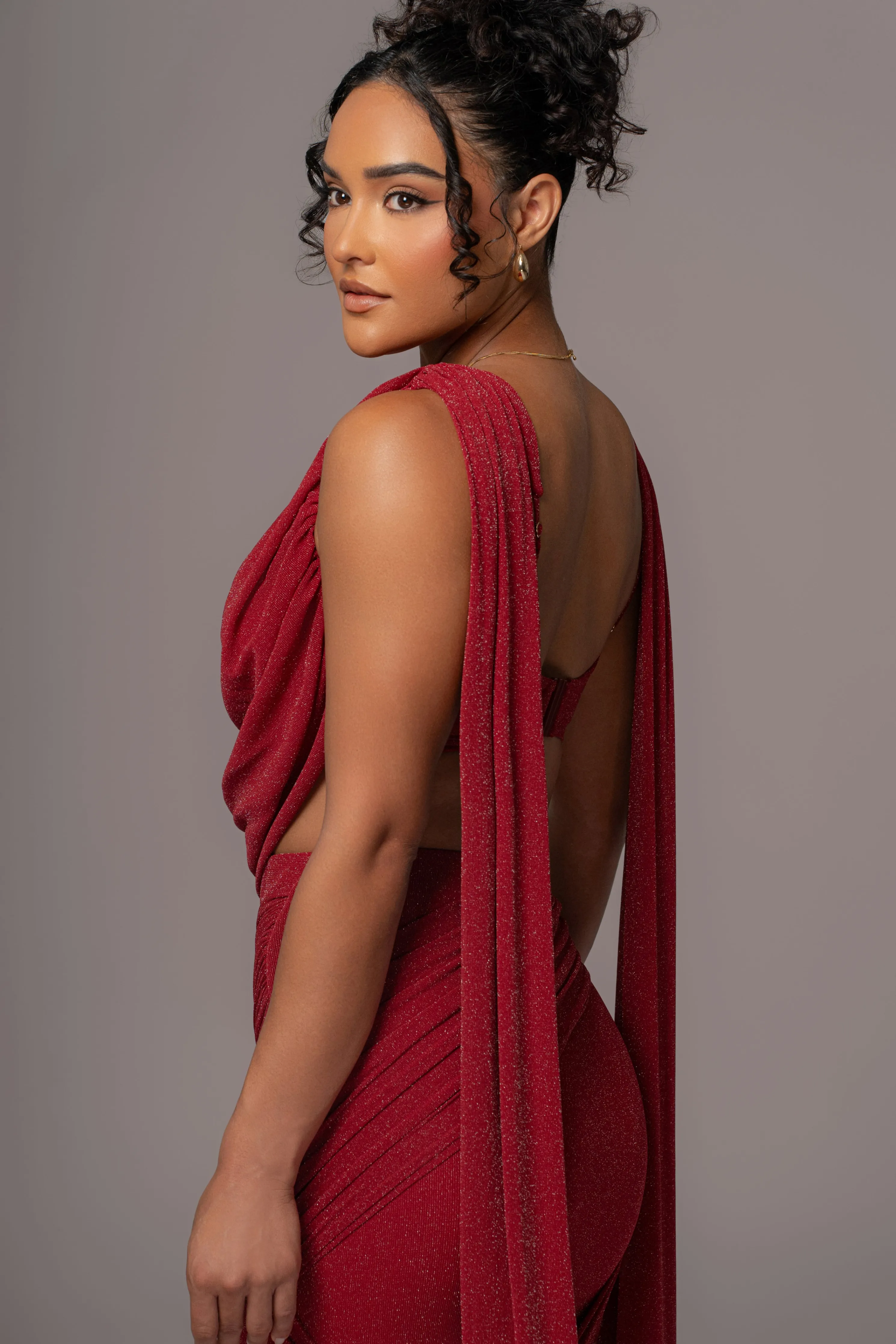 Red Divine Drape Skirt Set