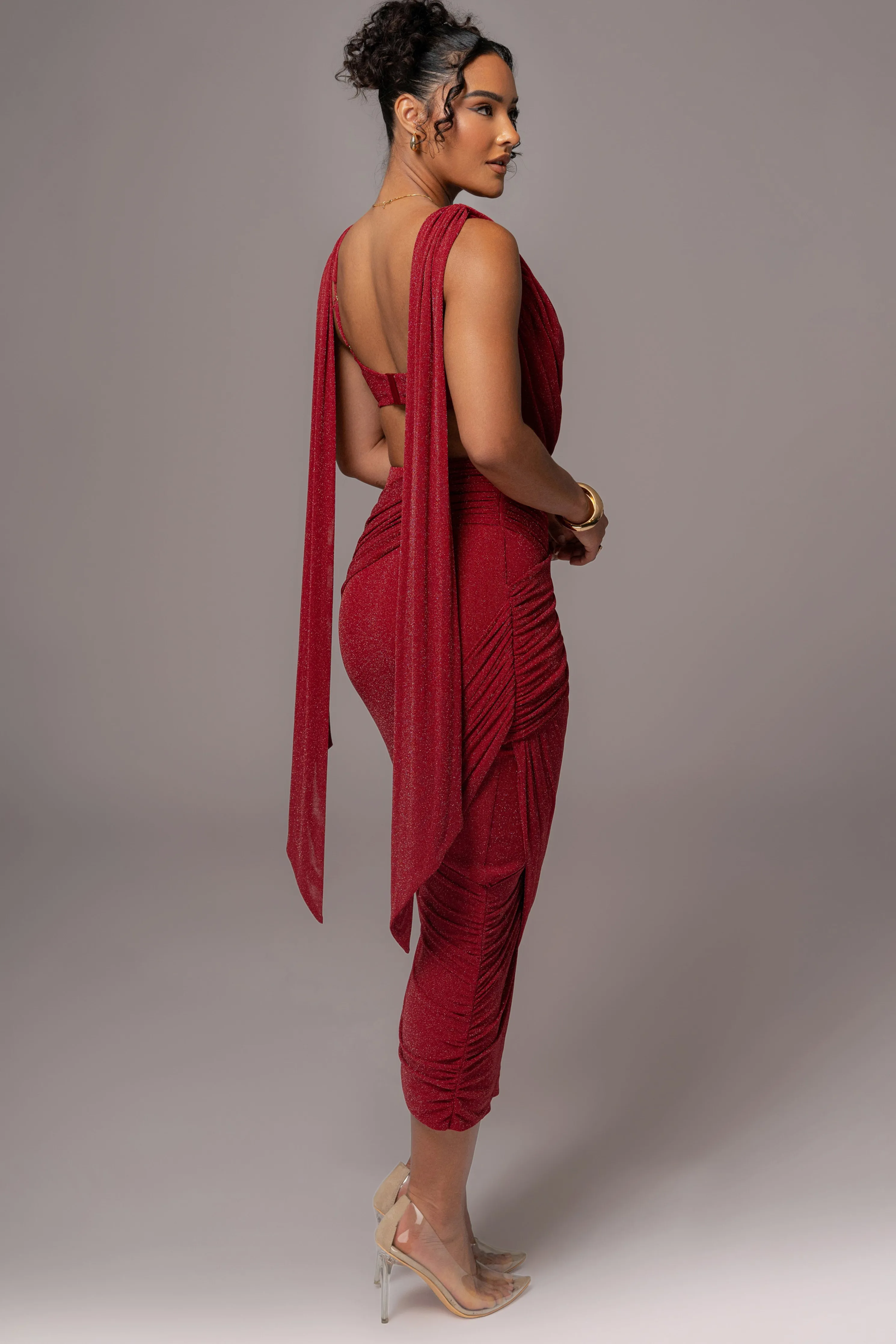 Red Divine Drape Skirt Set
