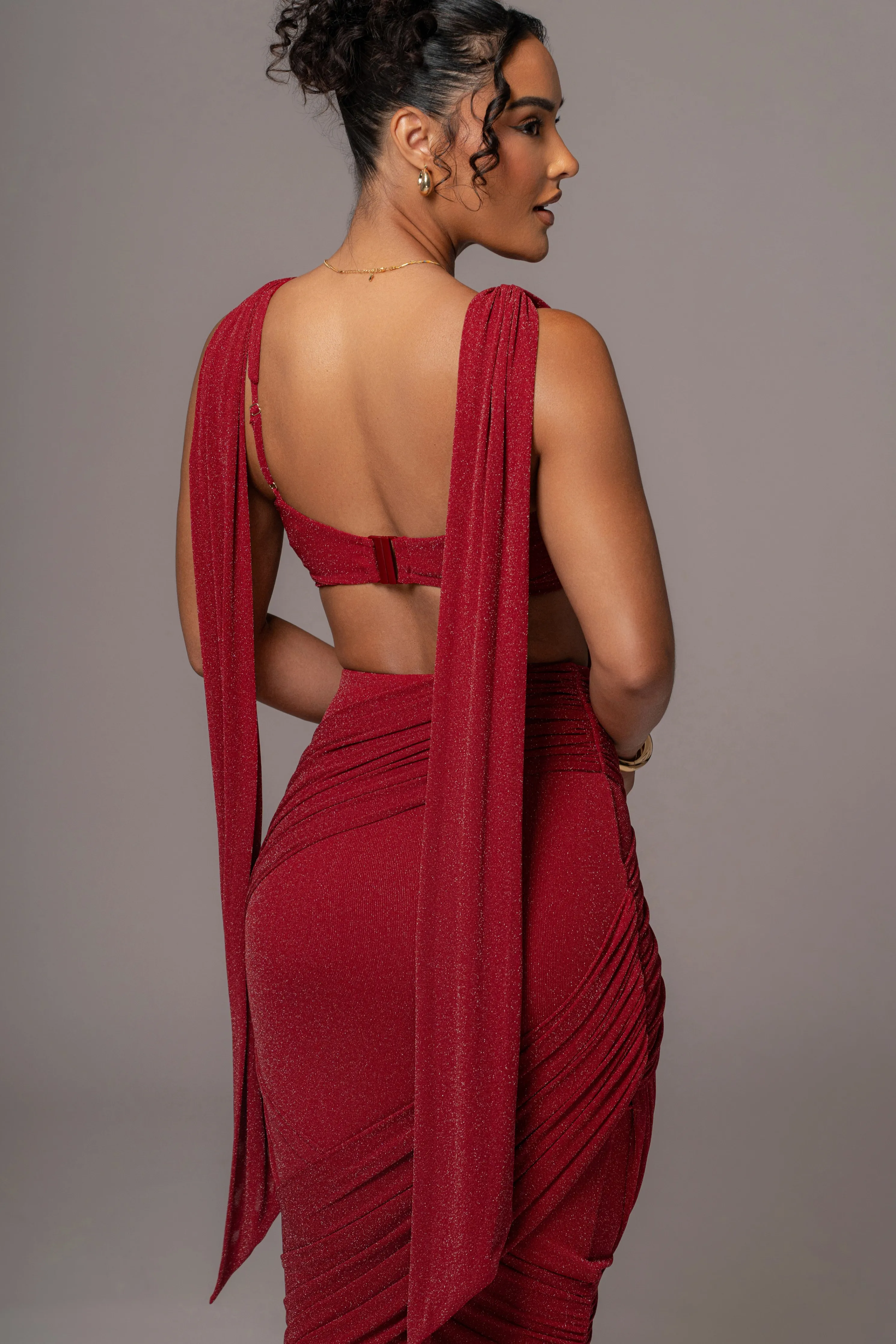 Red Divine Drape Skirt Set