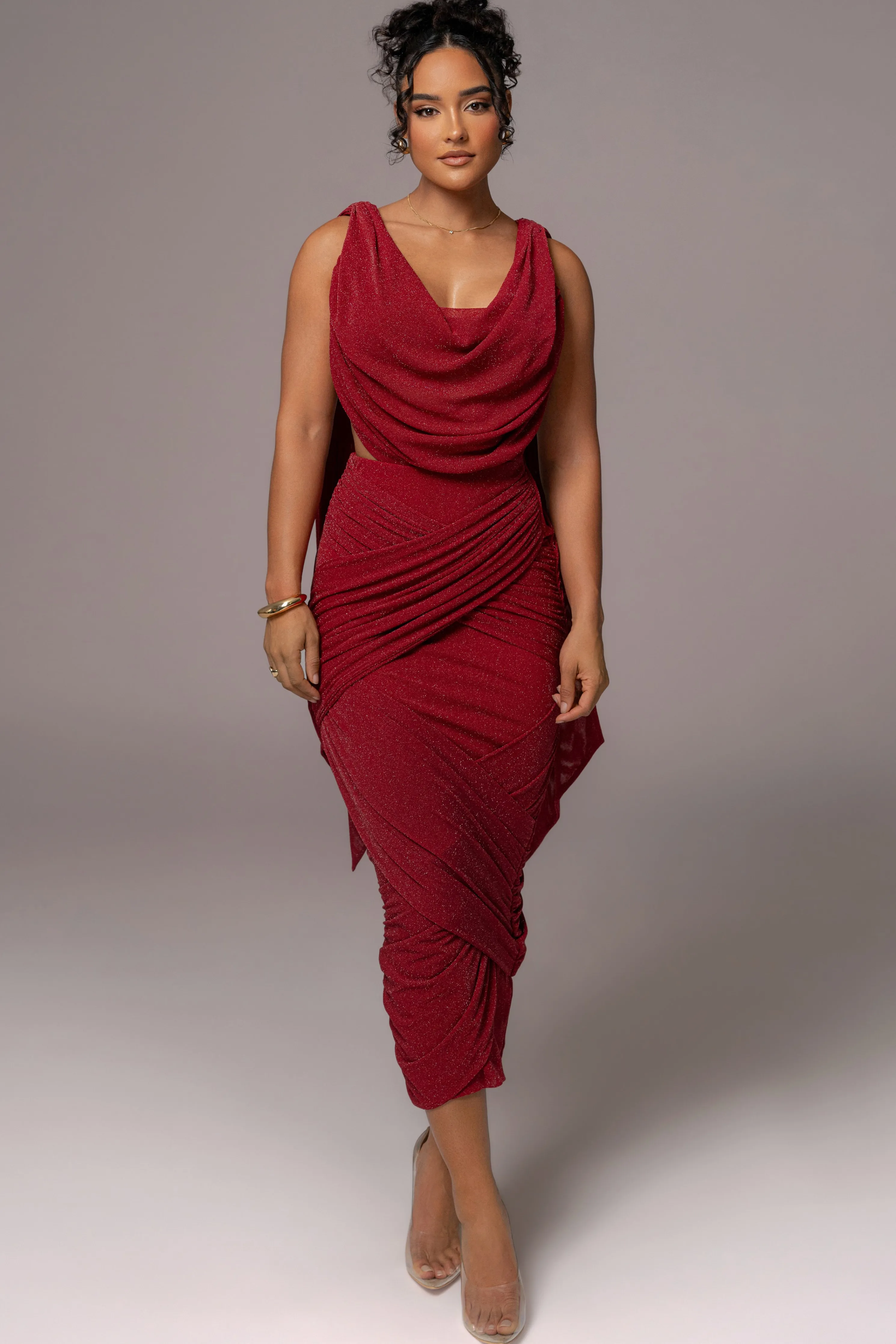 Red Divine Drape Skirt Set