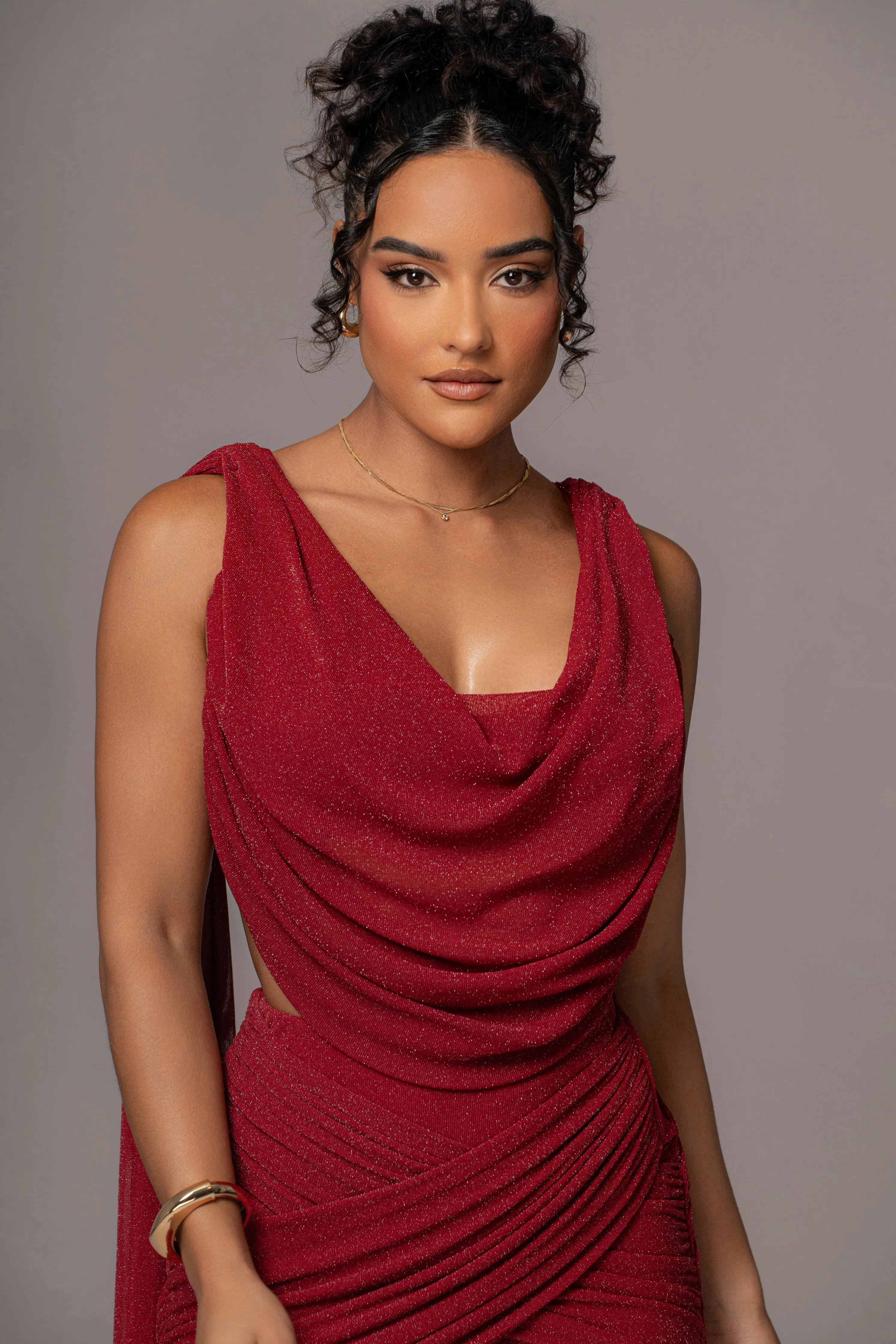 Red Divine Drape Skirt Set