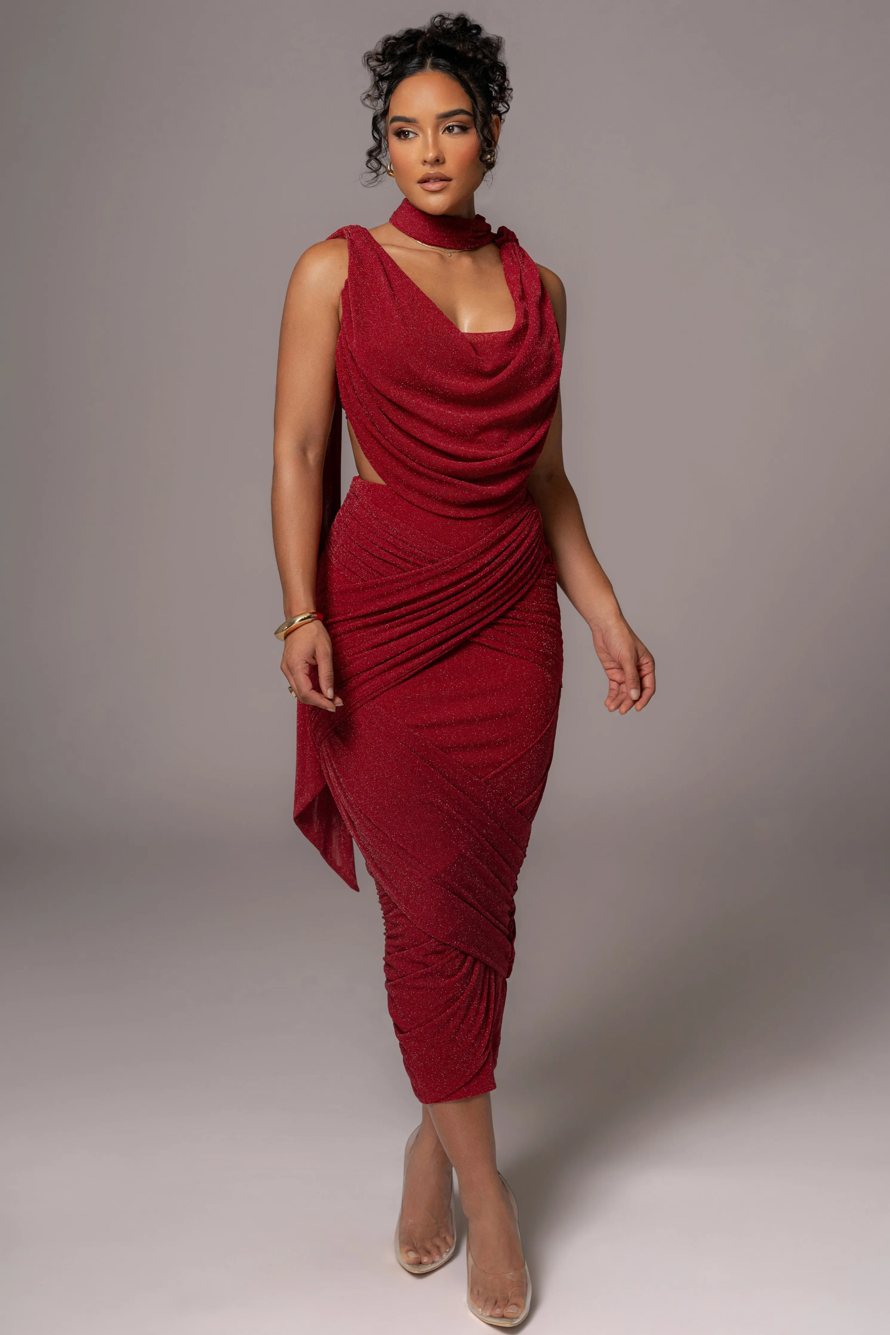 Red Divine Drape Skirt Set