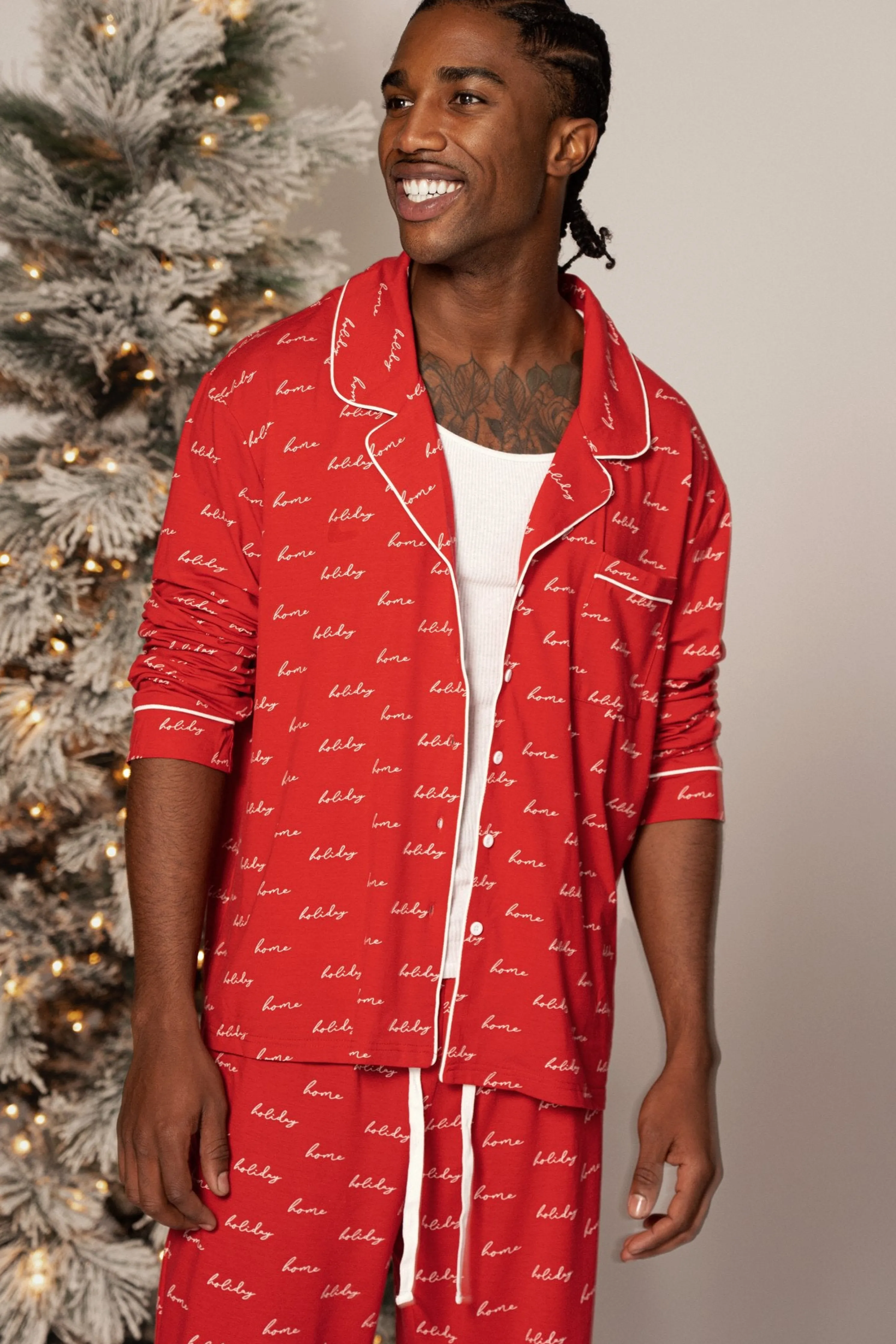 Red Home For The Holidays Adult Pajama Set