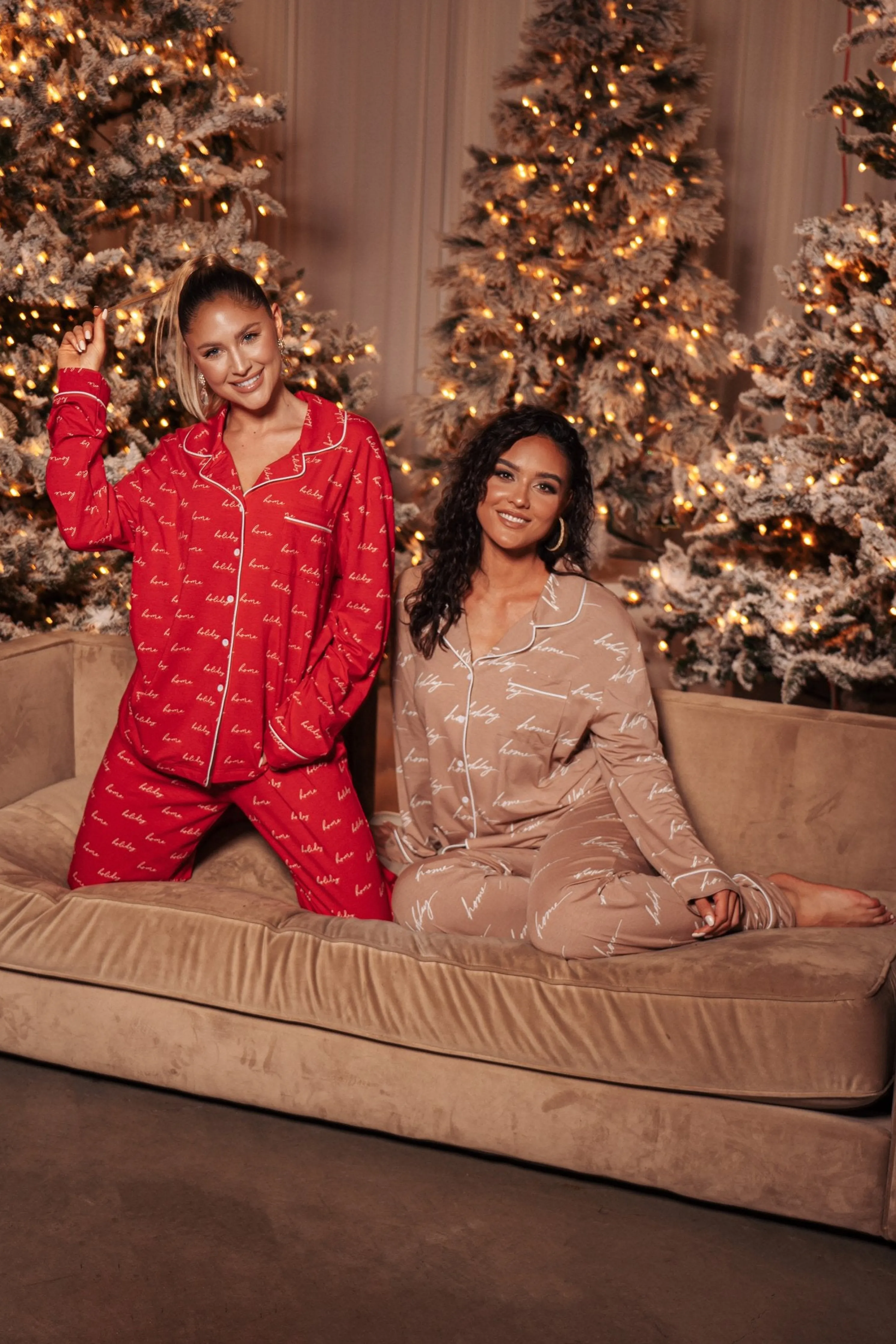 Red Home For The Holidays Adult Pajama Set