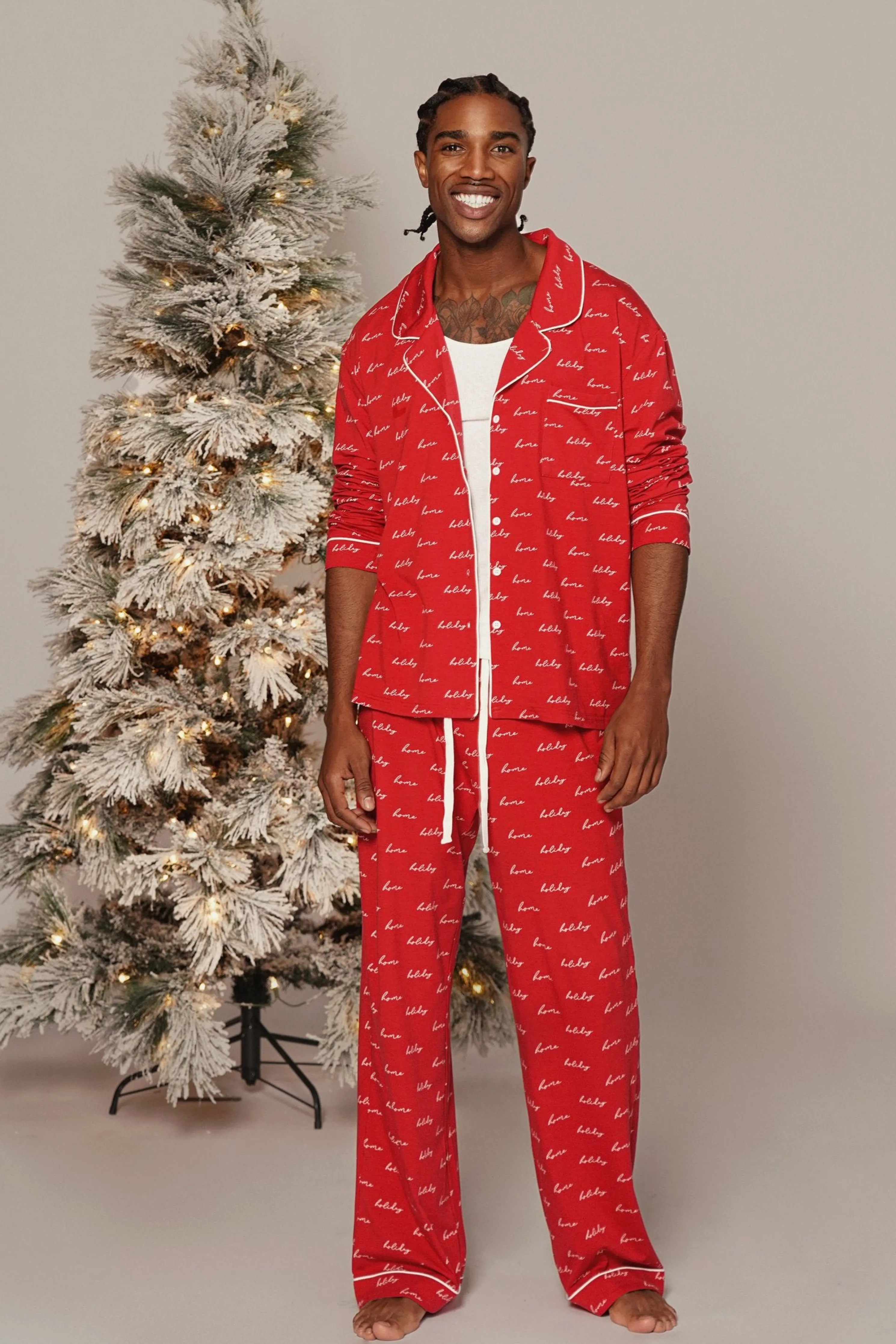 Red Home For The Holidays Adult Pajama Set