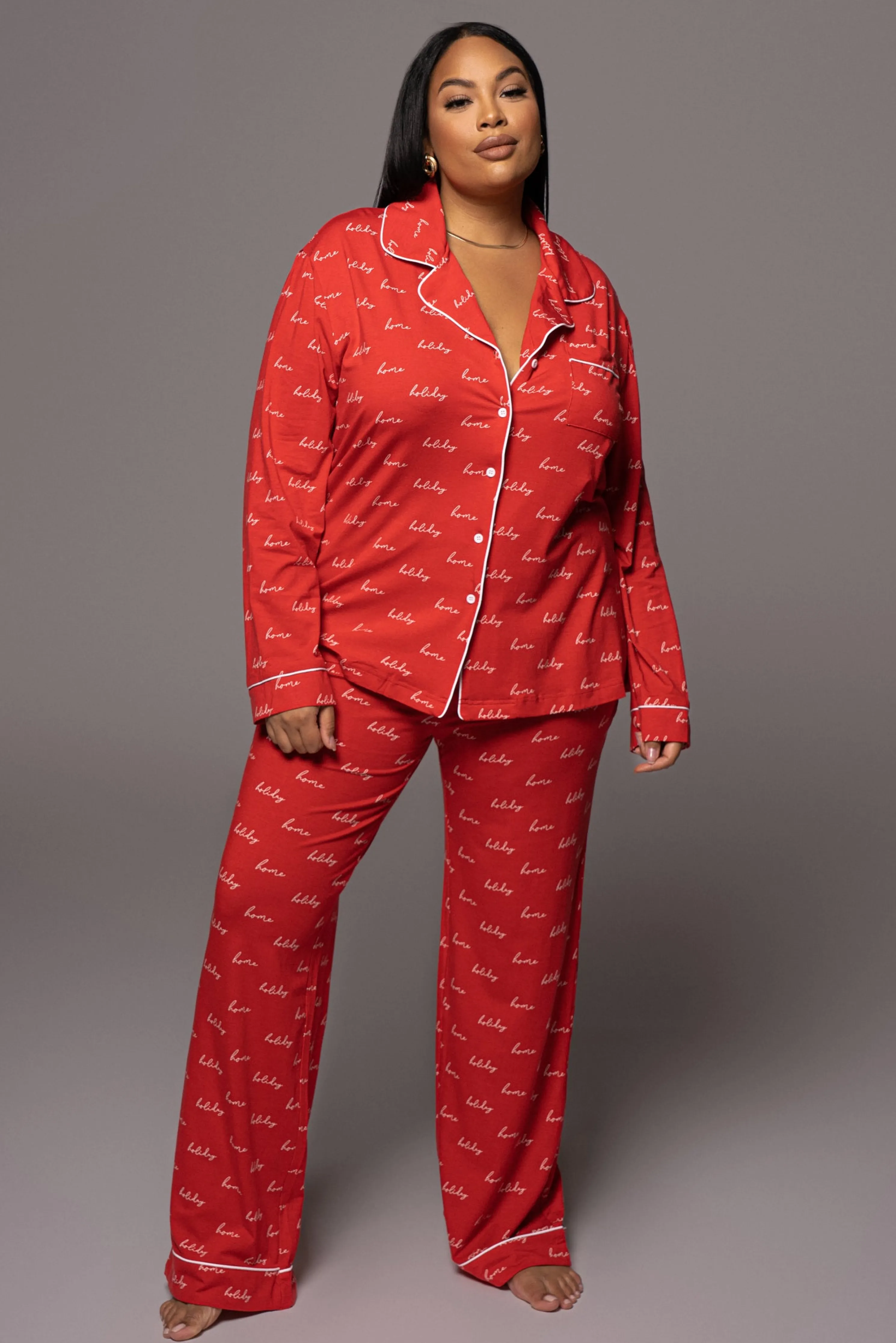 Red Home For The Holidays Adult Pajama Set