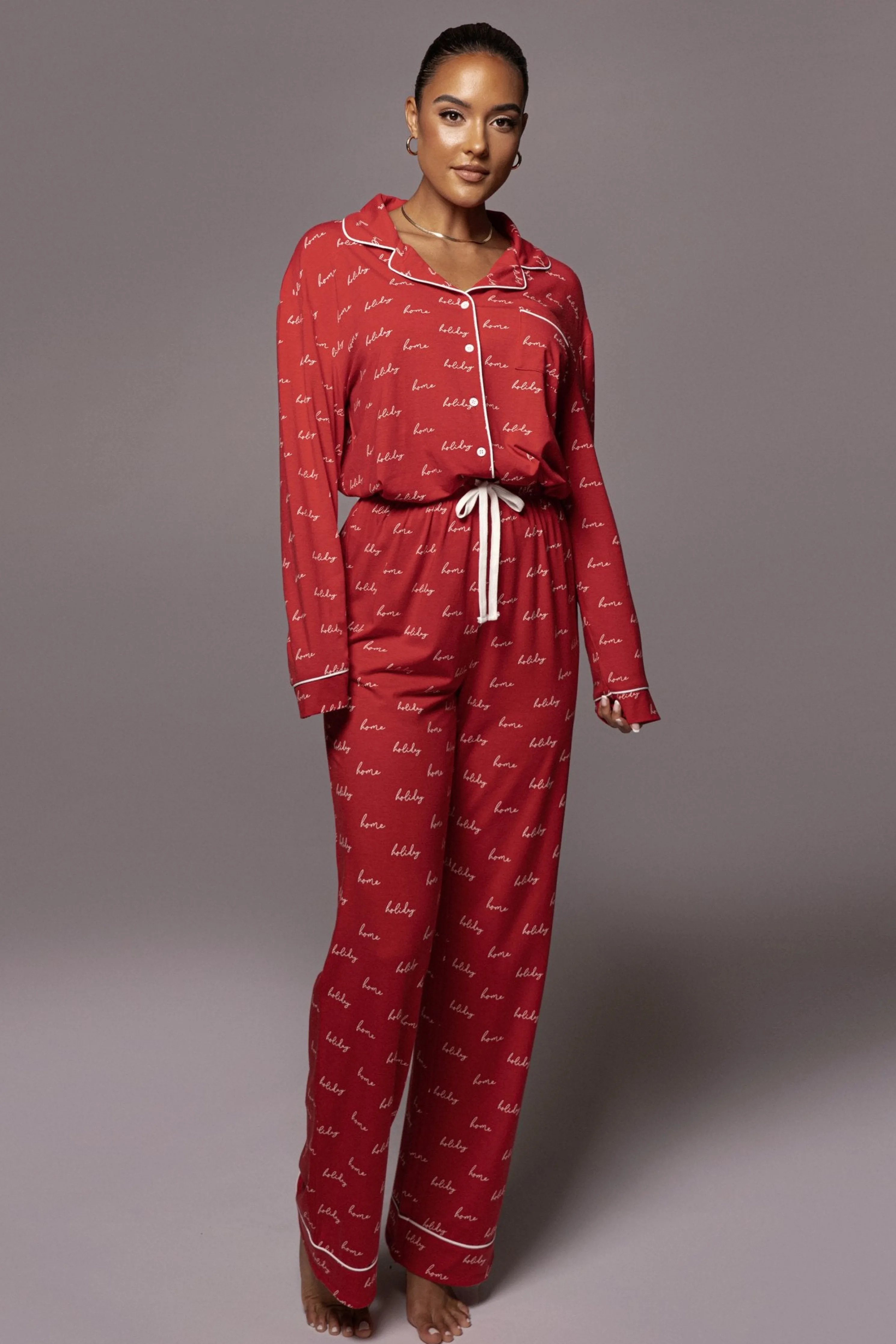 Red Home For The Holidays Adult Pajama Set
