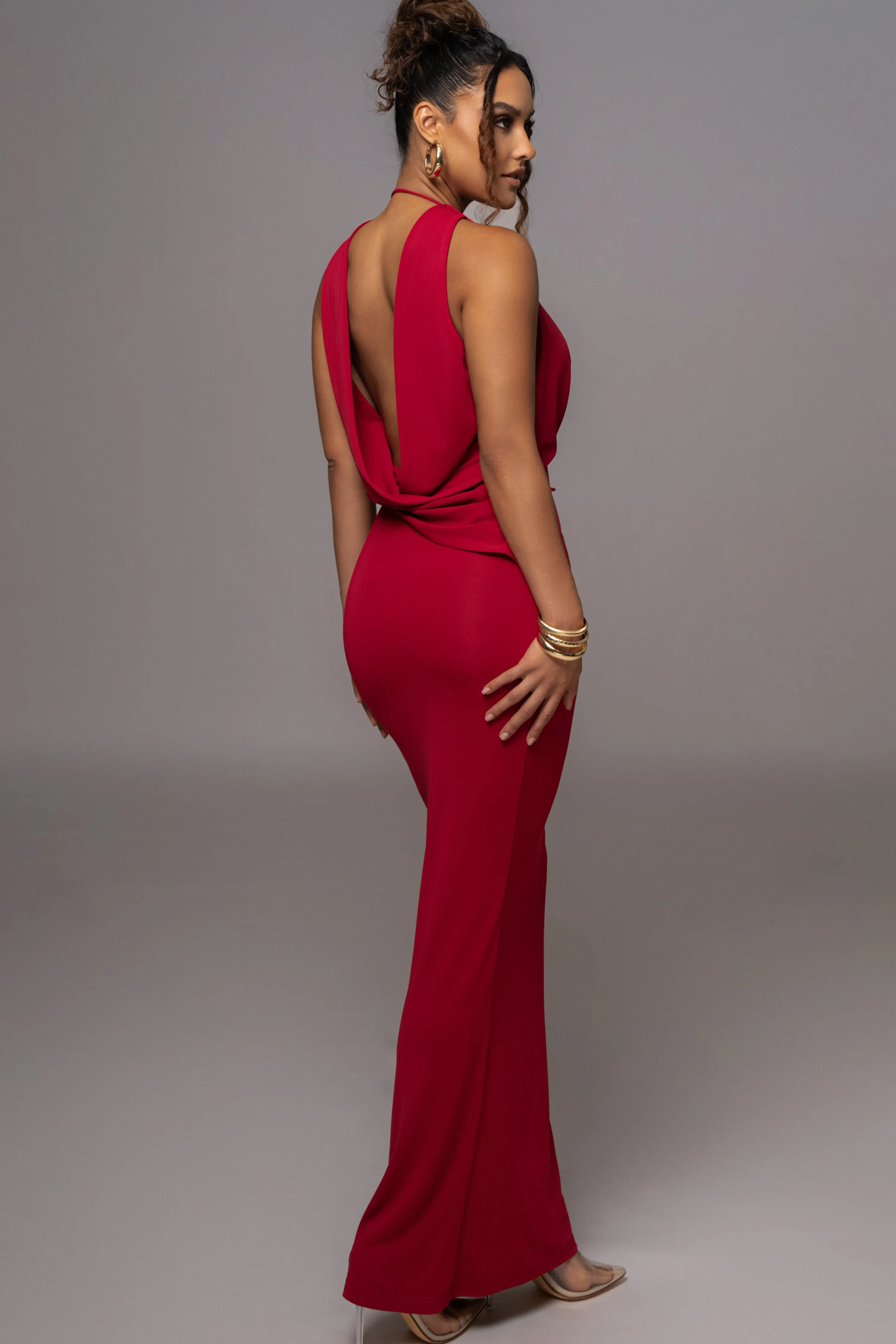 Red Infinite Allure Cowl Neck Dress