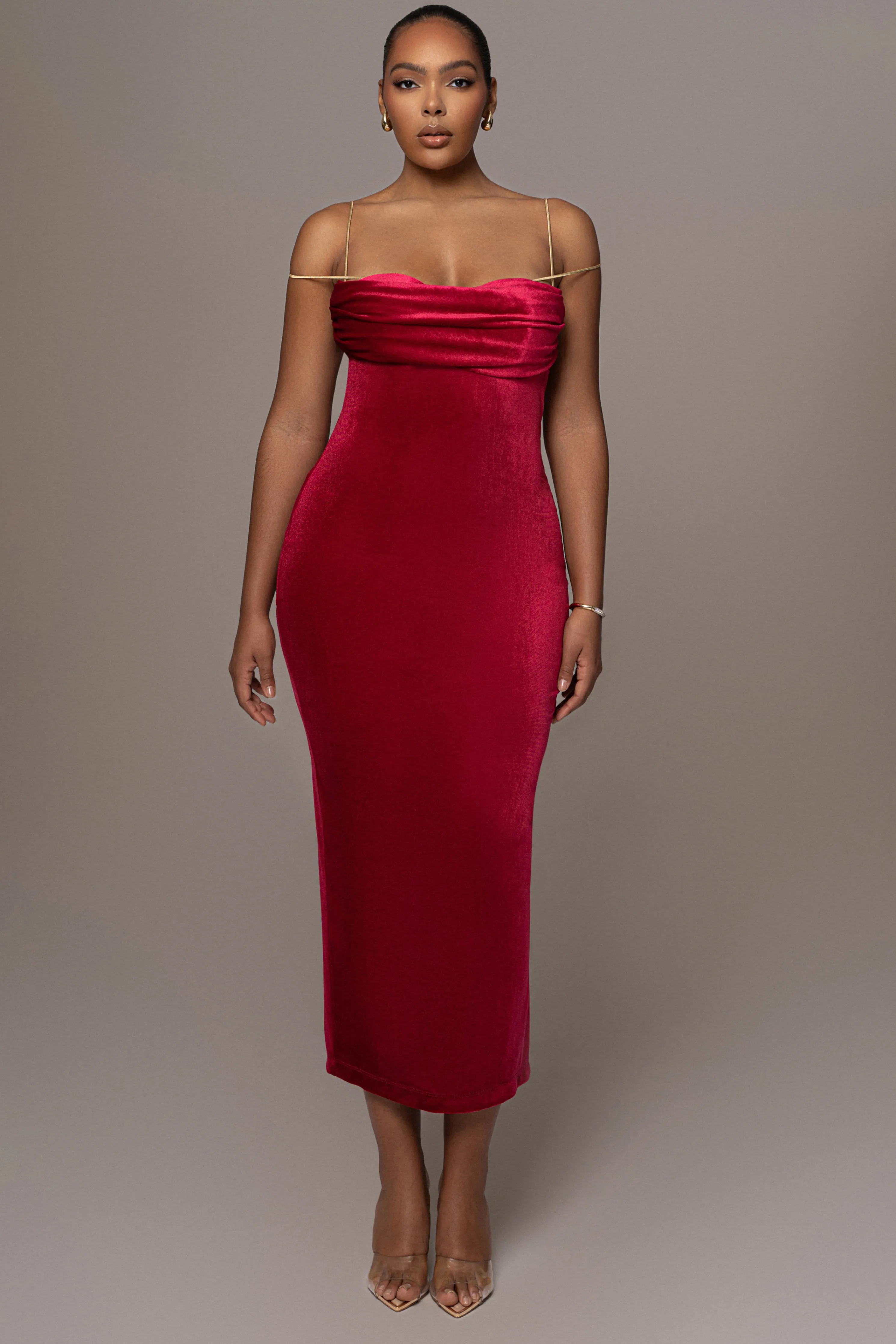 Red JOSANNA VELVET MIDI DRESS