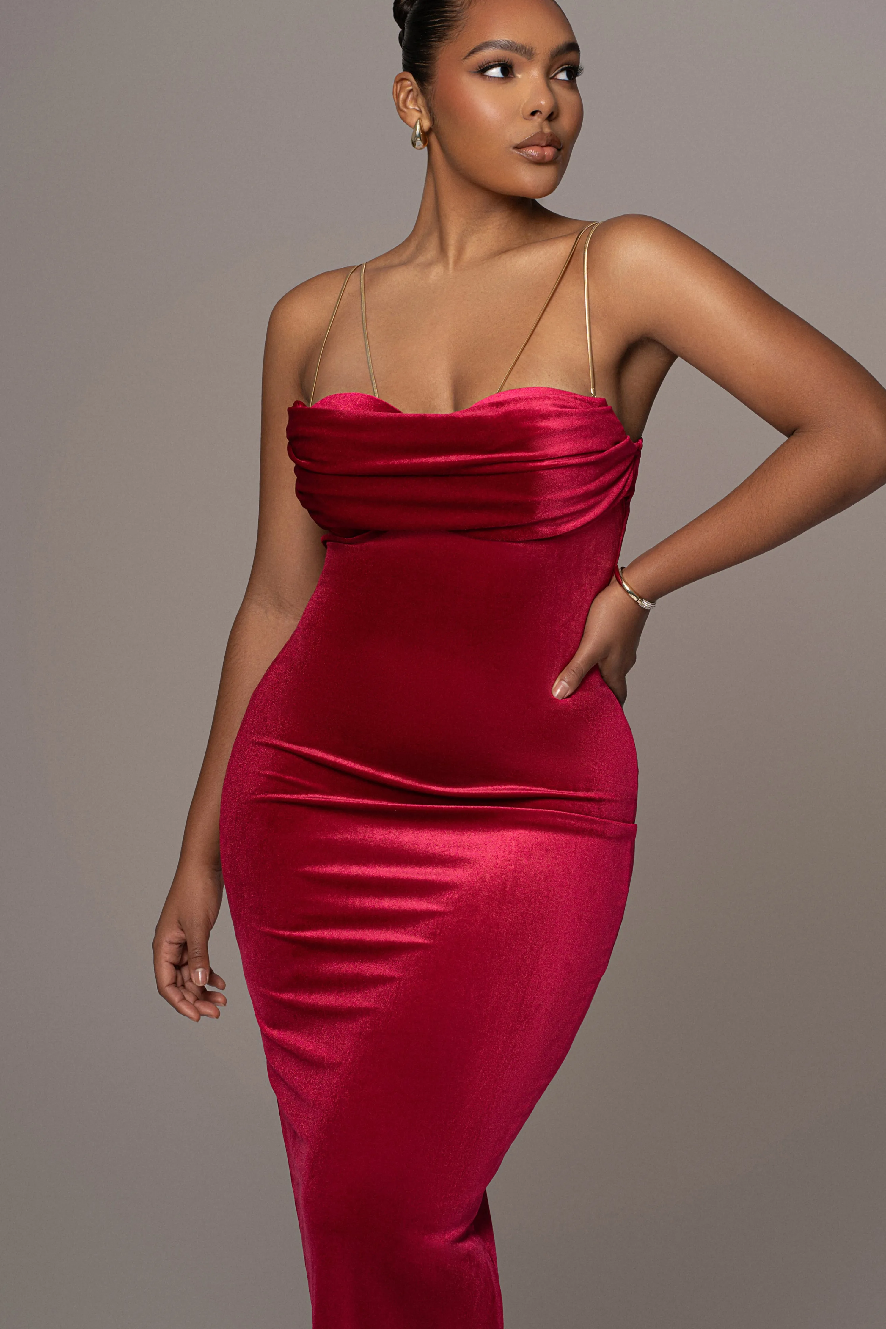 Red JOSANNA VELVET MIDI DRESS