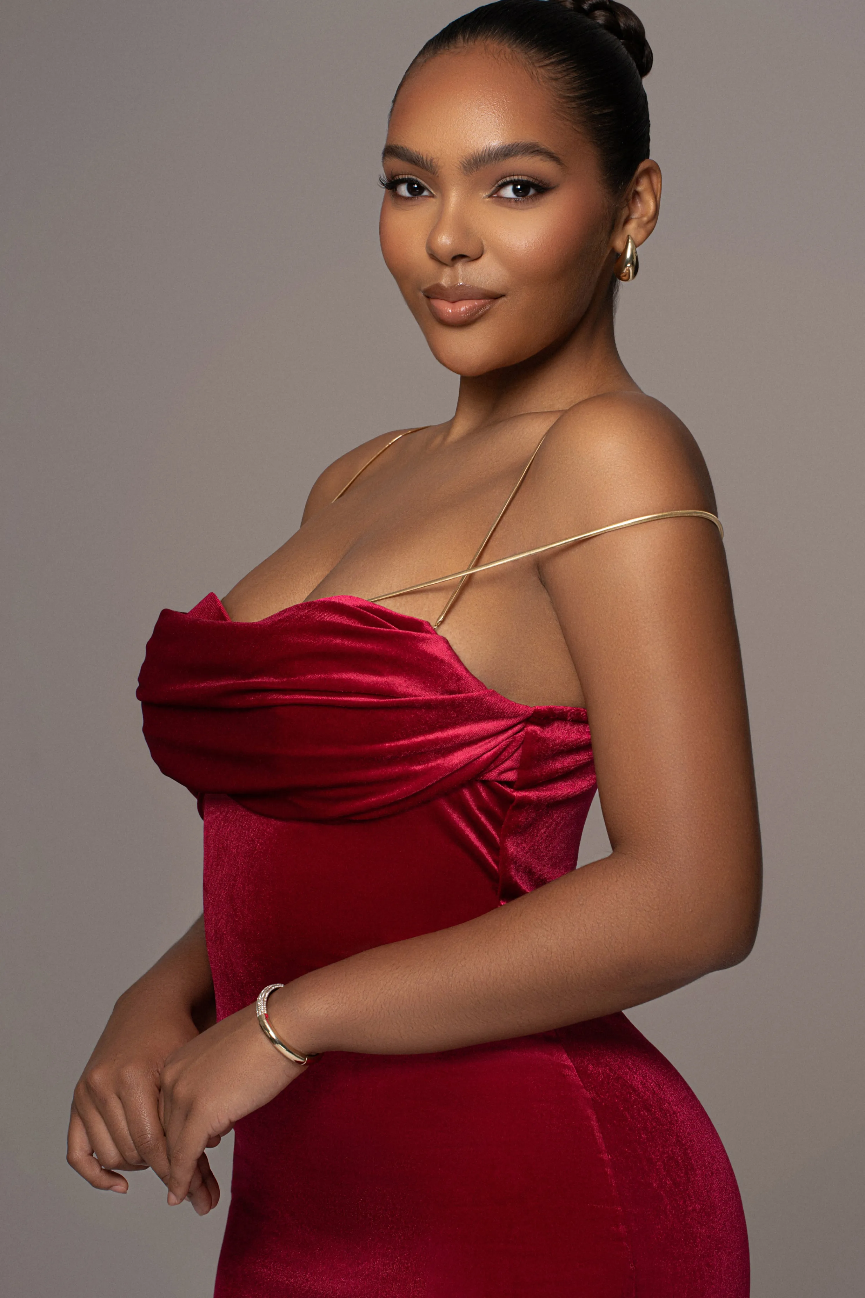 Red JOSANNA VELVET MIDI DRESS