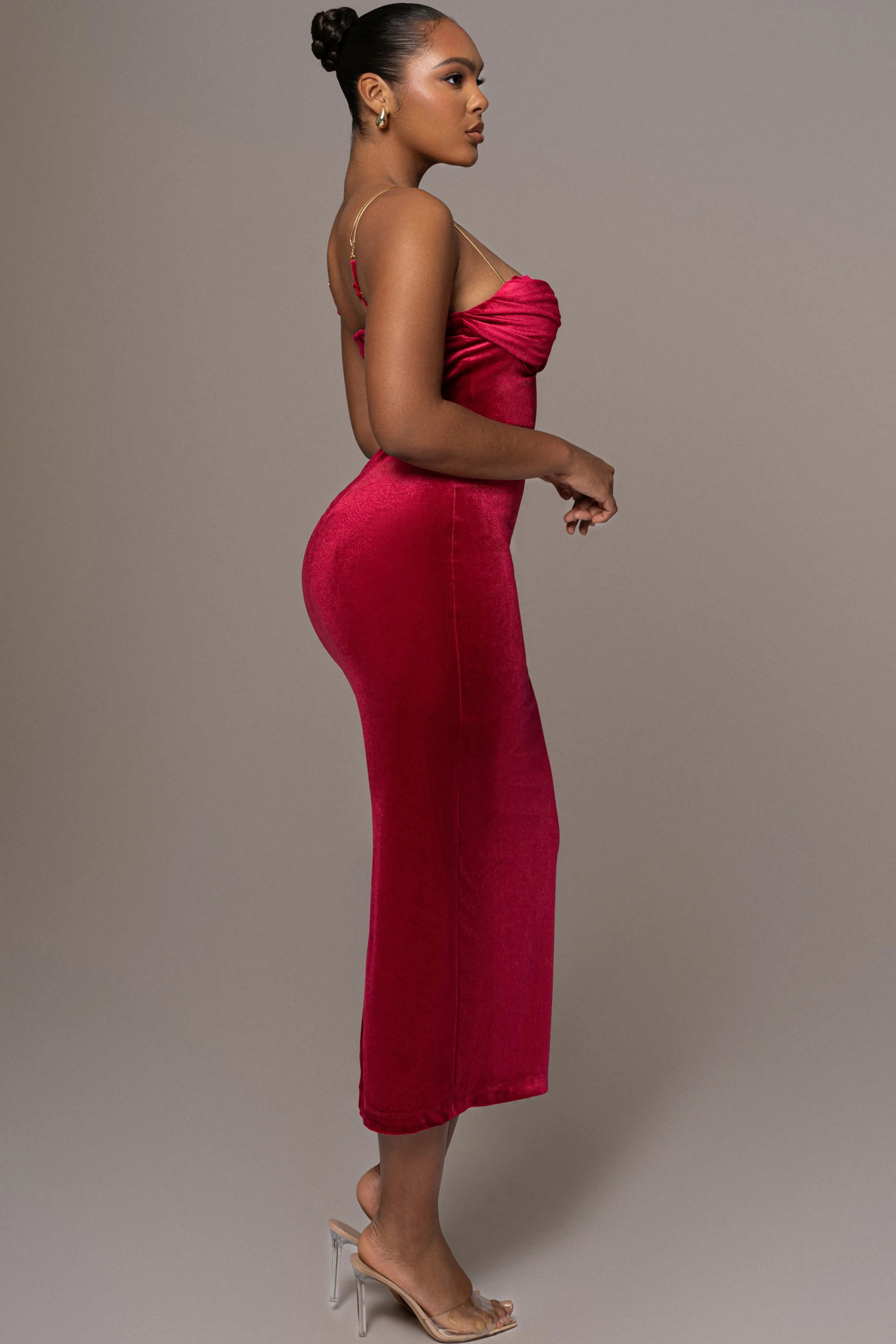 Red JOSANNA VELVET MIDI DRESS