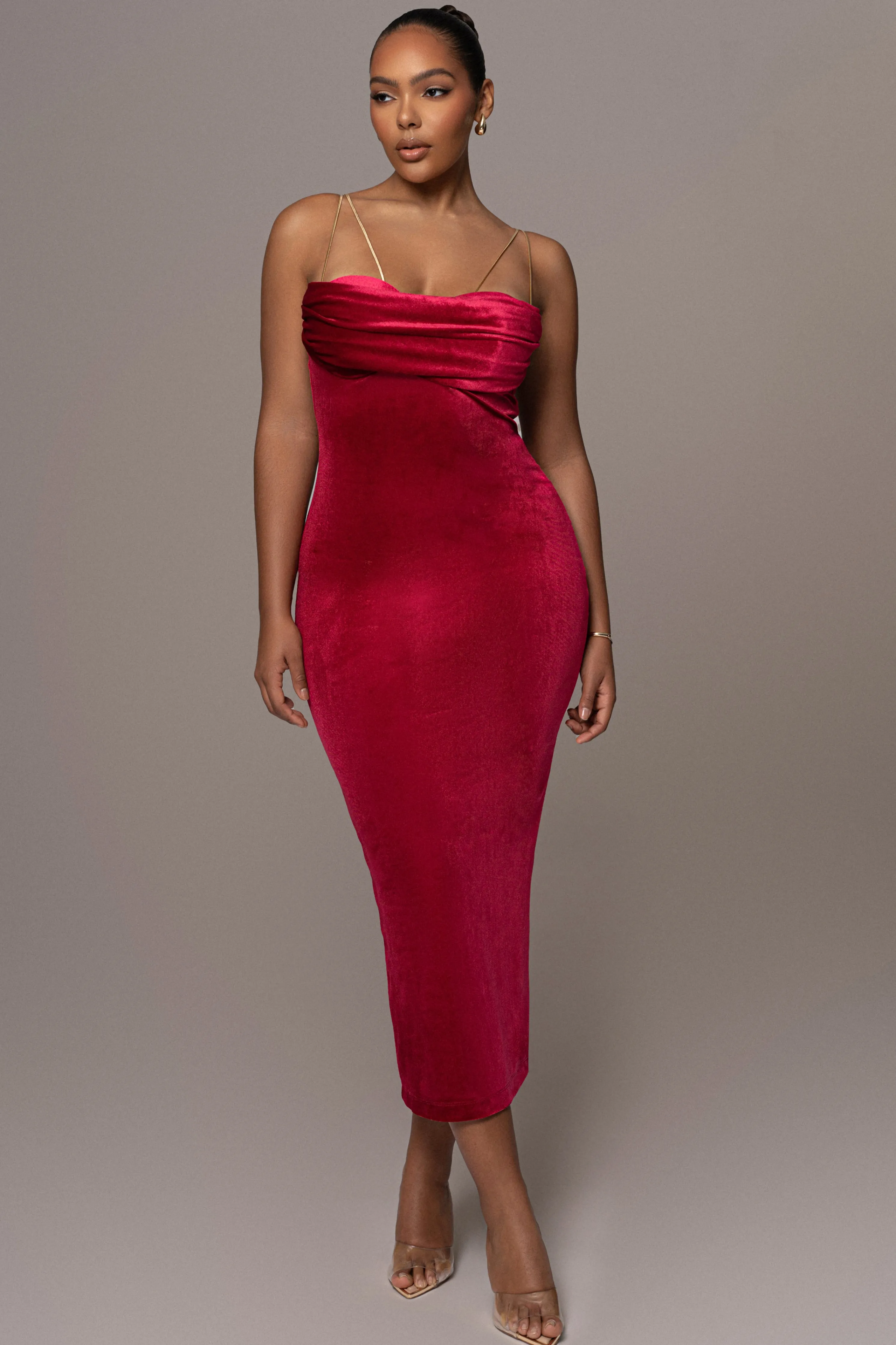 Red JOSANNA VELVET MIDI DRESS