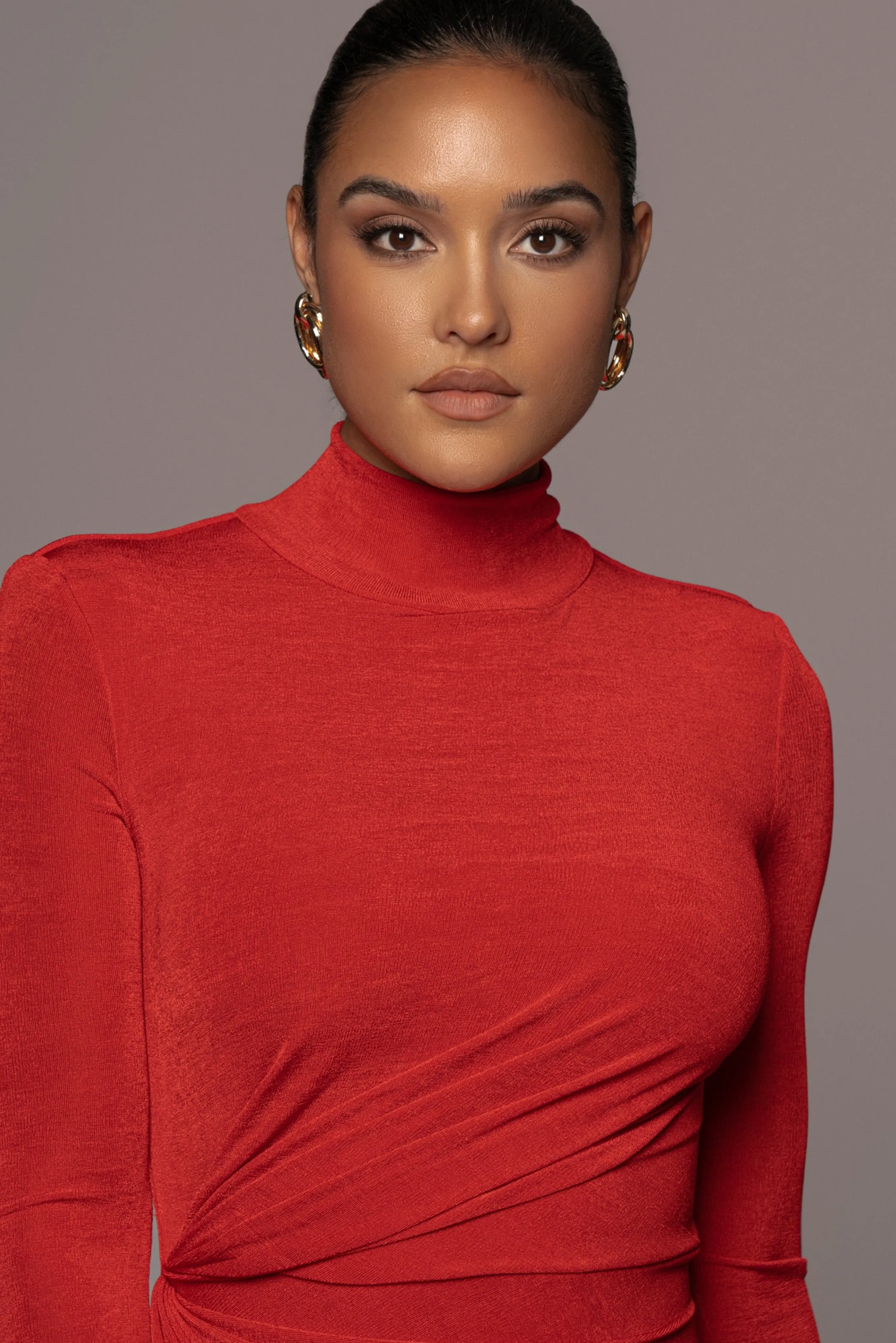 Red Kara Mock Neck Dress