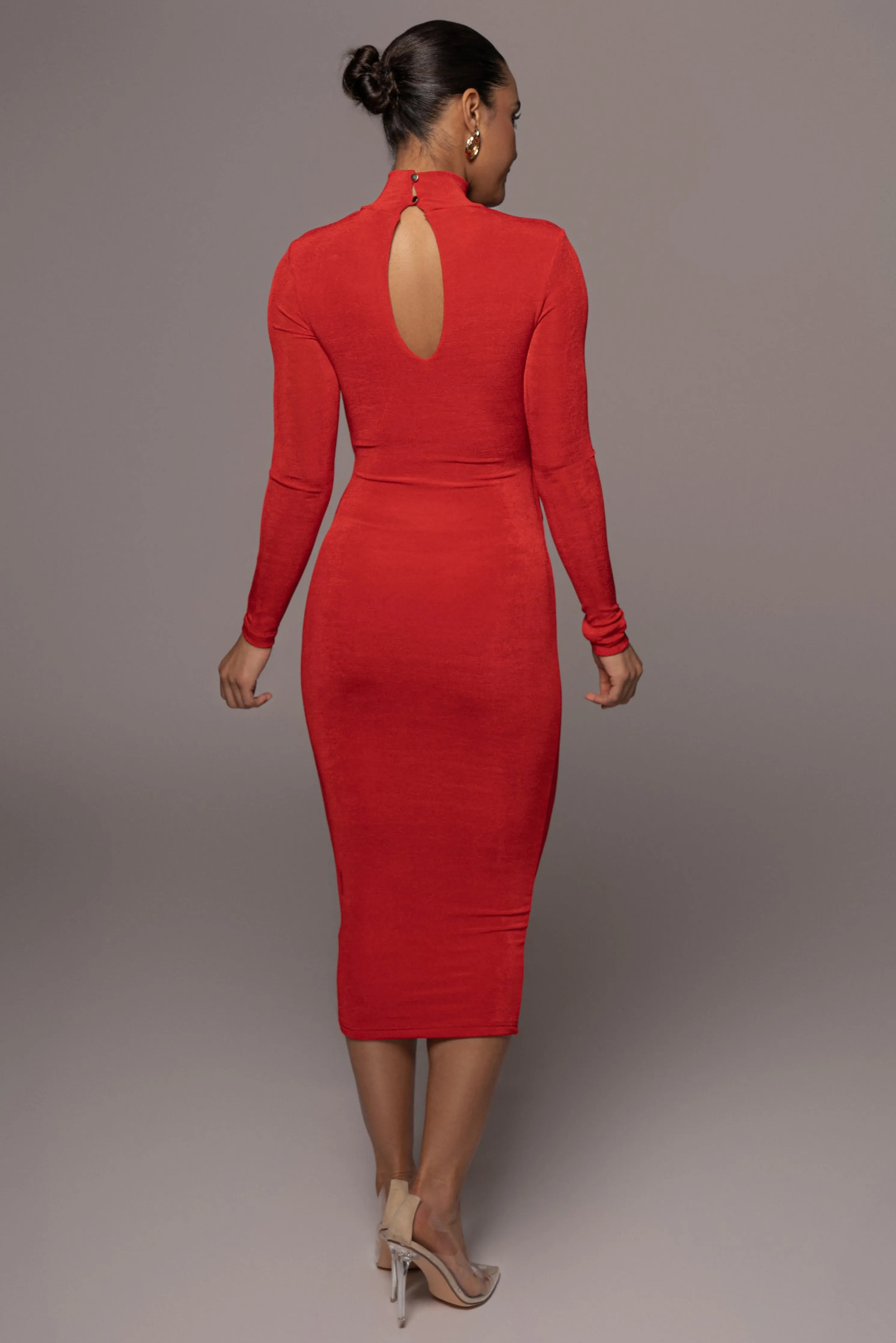 Red Kara Mock Neck Dress
