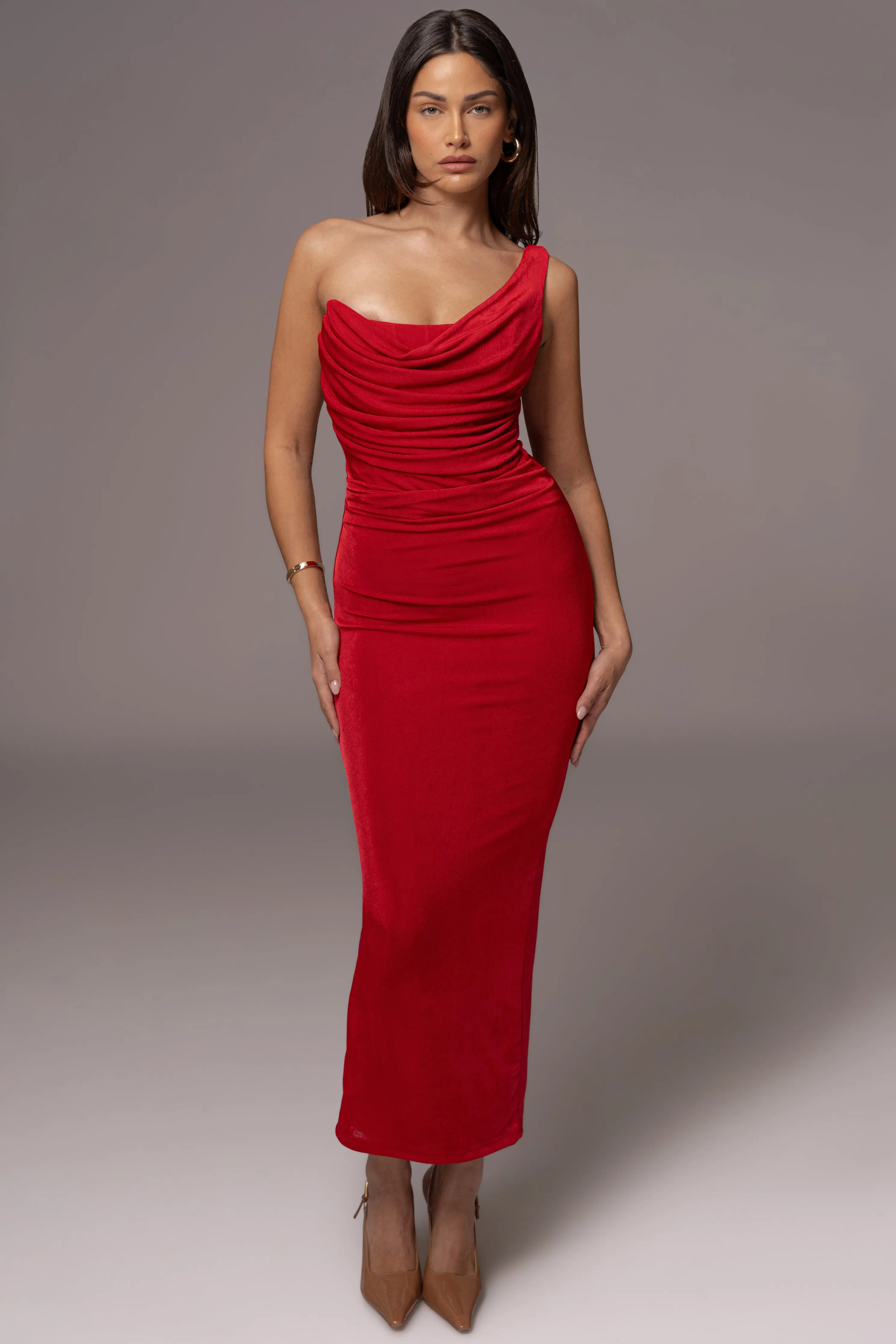 Red Slinky Krishna One Shoulder Maxi Dress