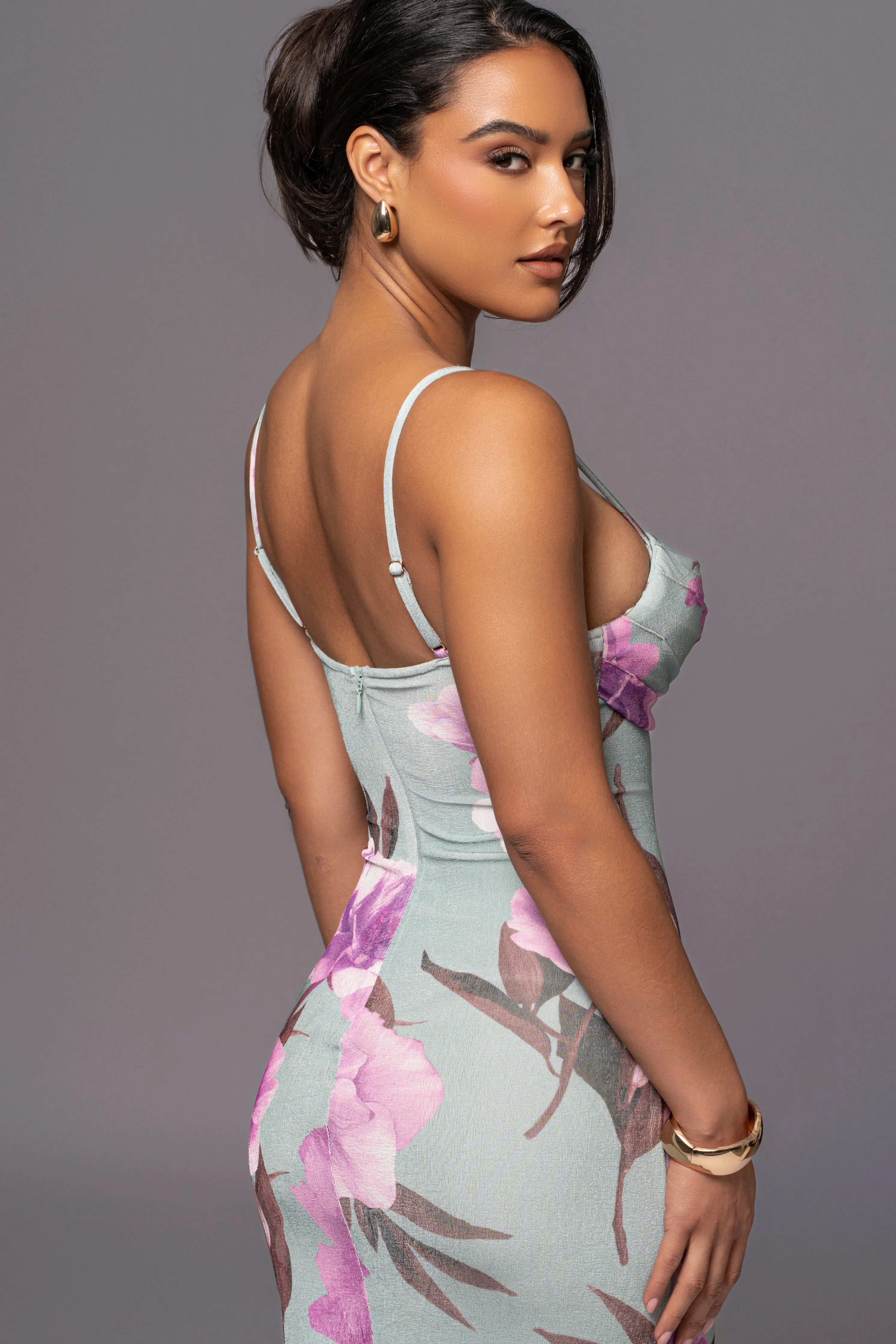 Sage Floral Slinky Visions Of You Maxi Dress