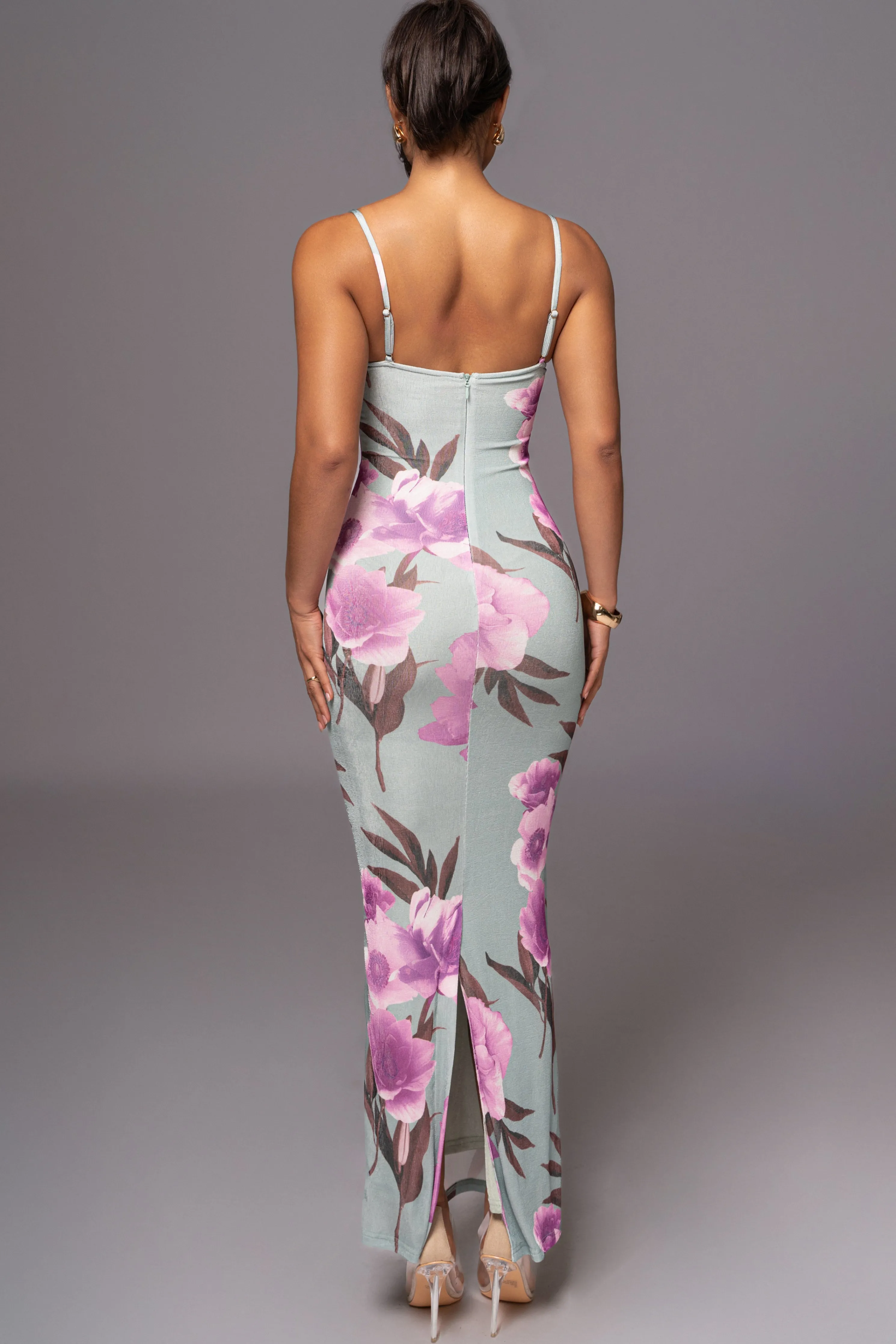 Sage Floral Slinky Visions Of You Maxi Dress