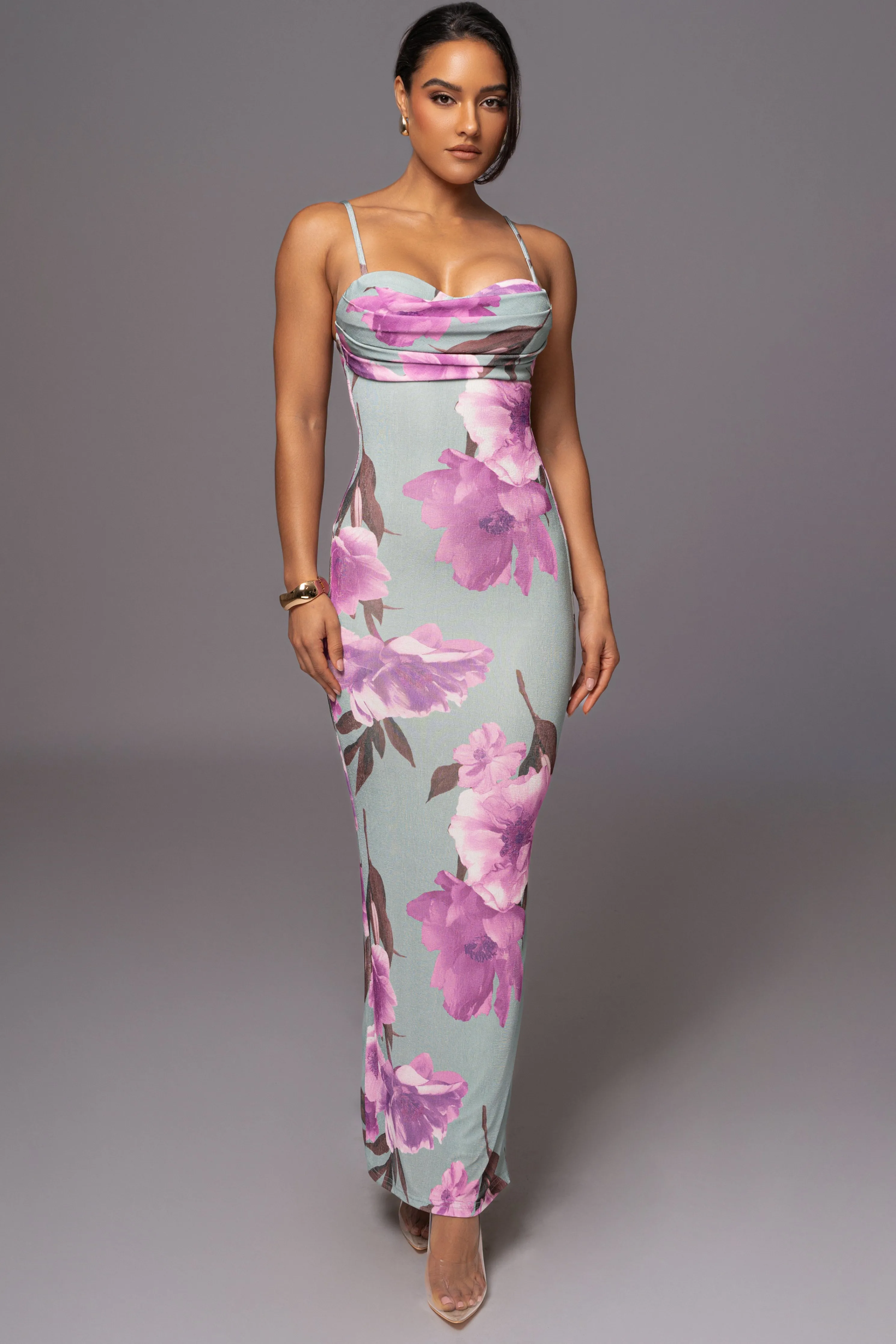 Sage Floral Slinky Visions Of You Maxi Dress