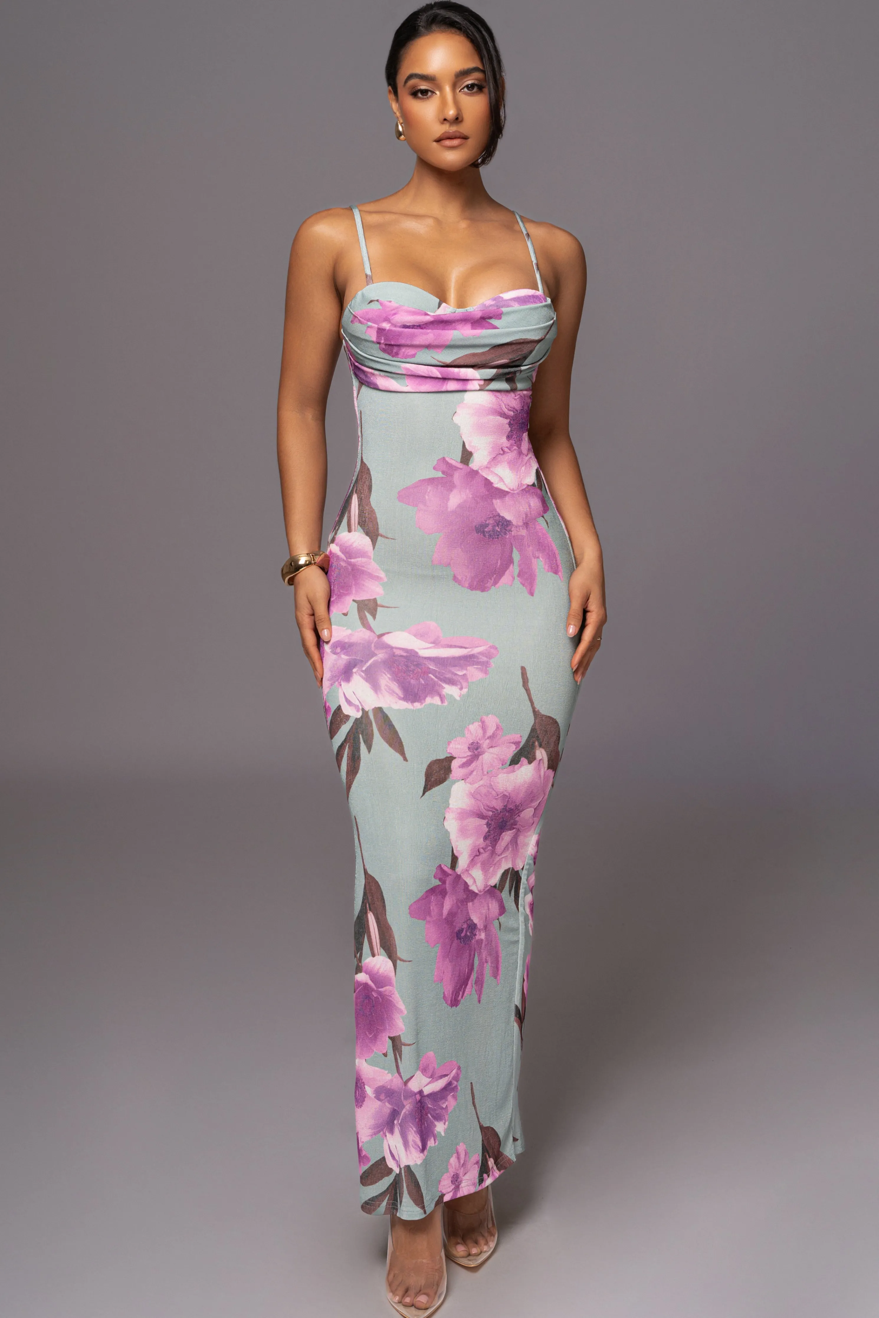 Sage Floral Slinky Visions Of You Maxi Dress