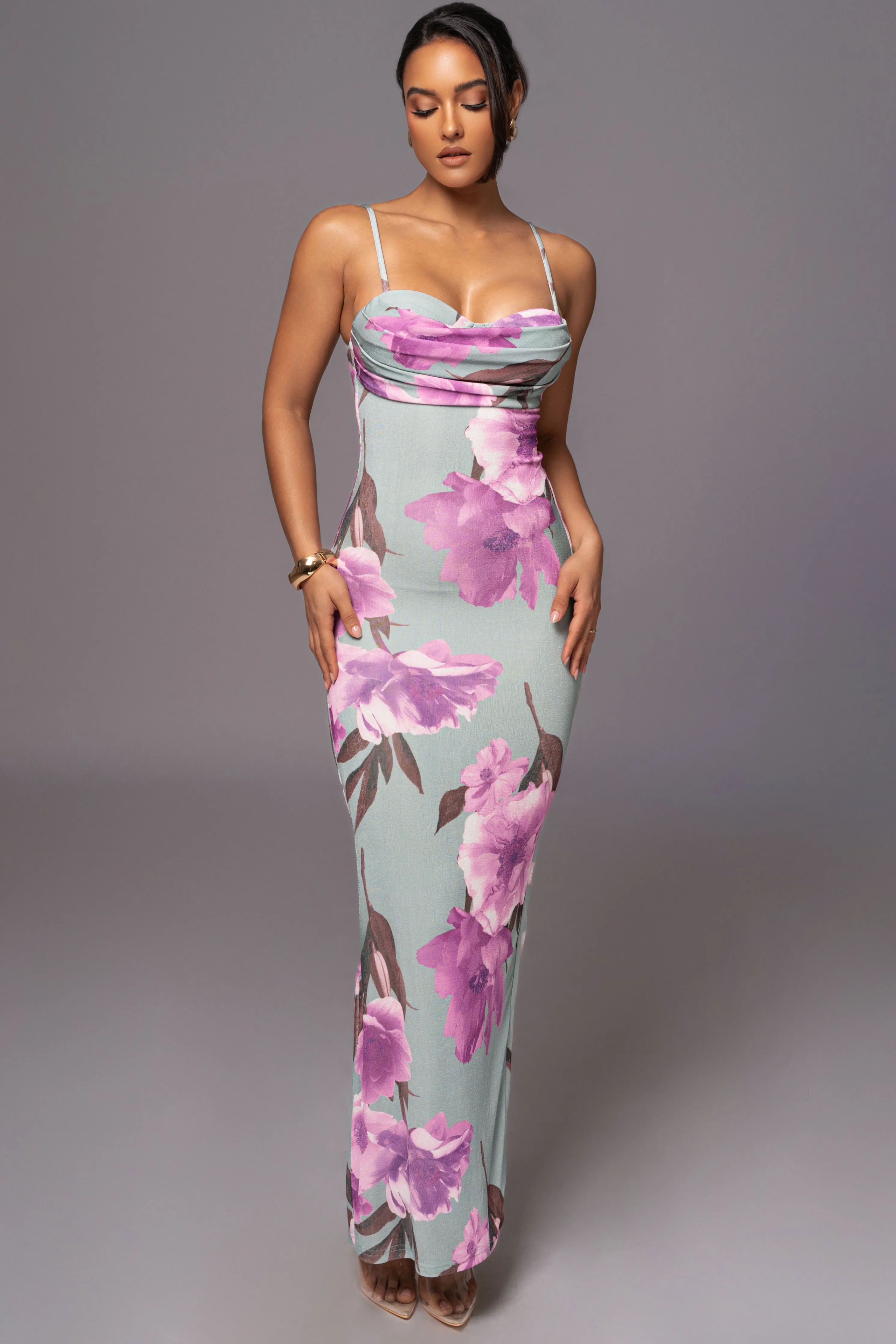 Sage Floral Slinky Visions Of You Maxi Dress