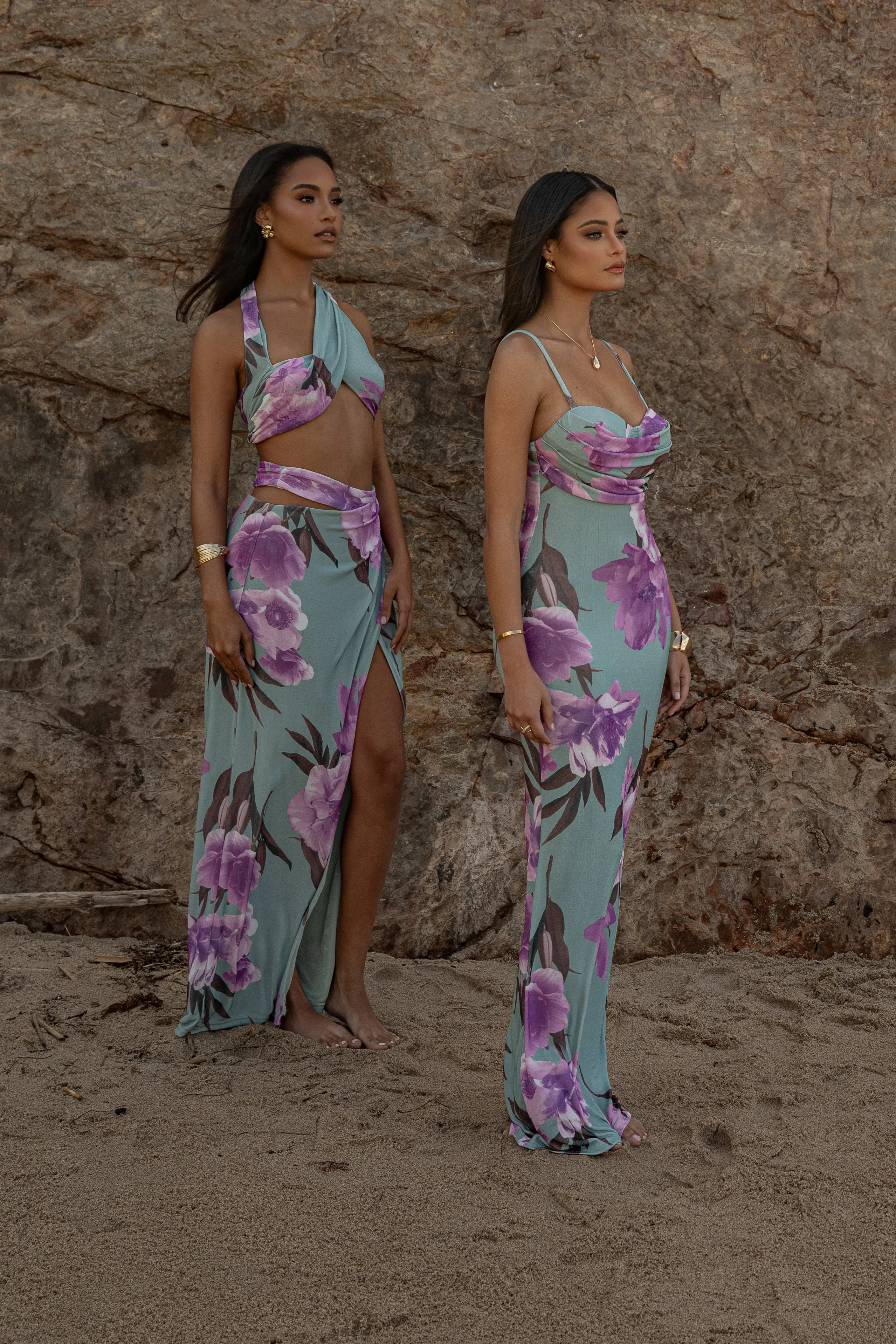 Sage Floral Slinky Visions Of You Maxi Dress