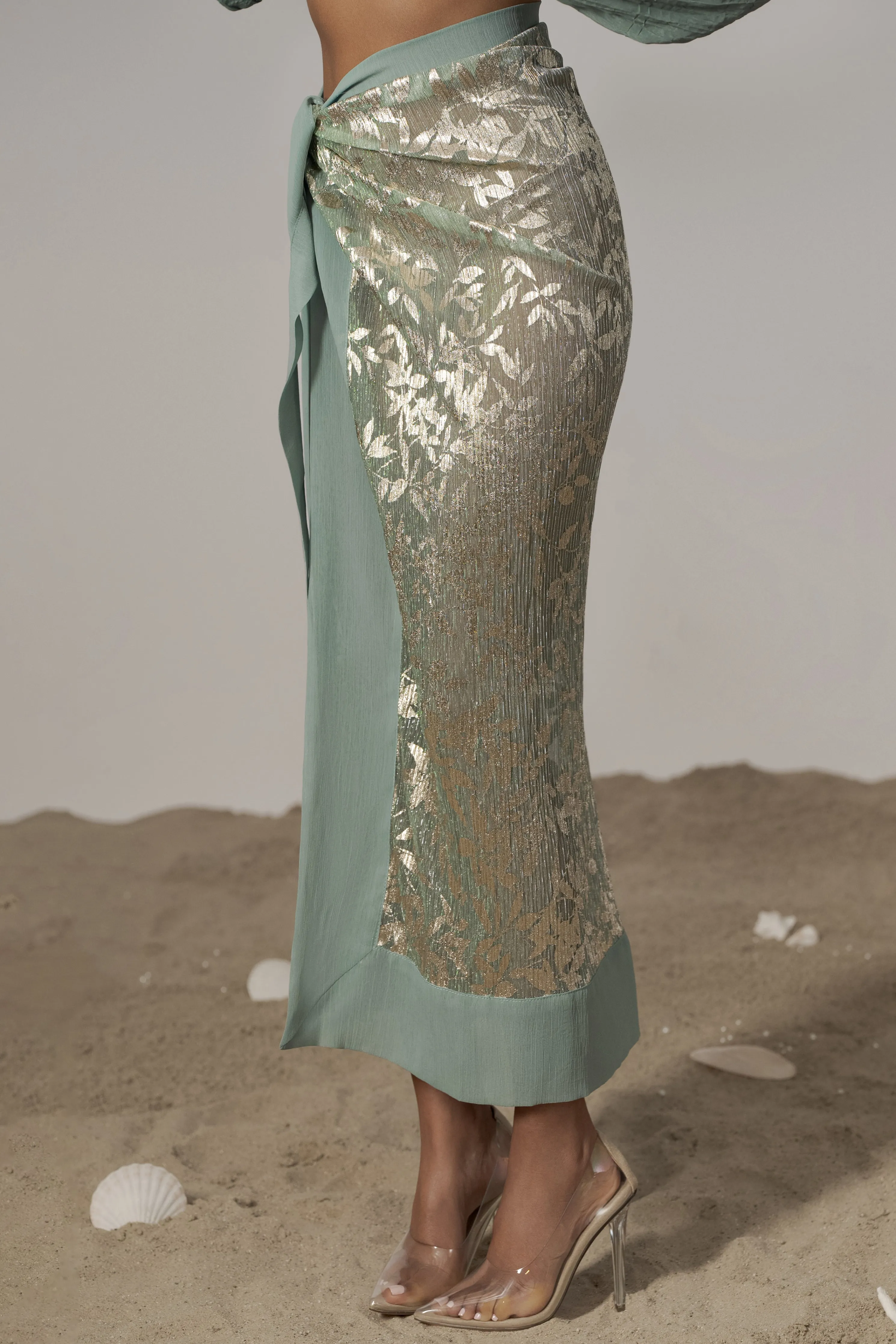 Sage Positano Printed Sarong Skirt