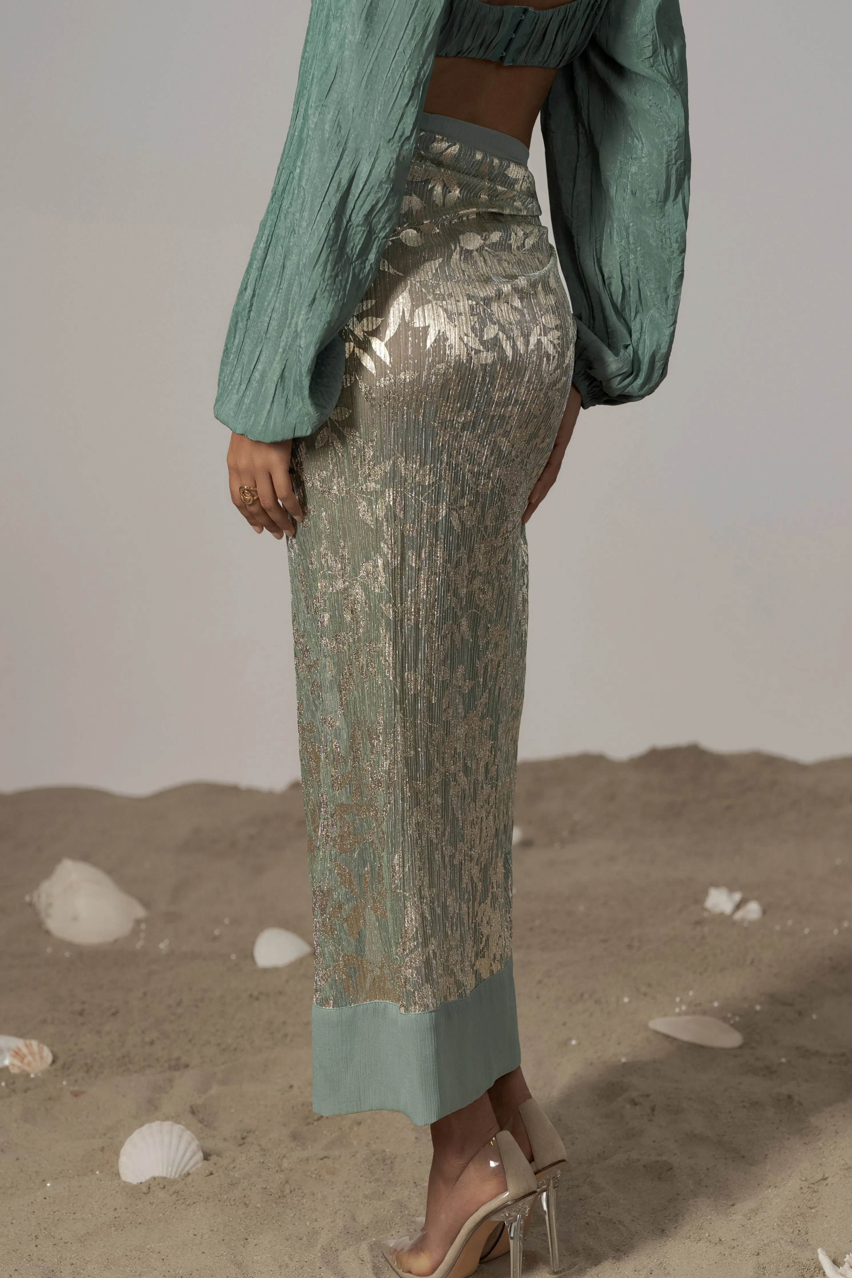 Sage Positano Printed Sarong Skirt