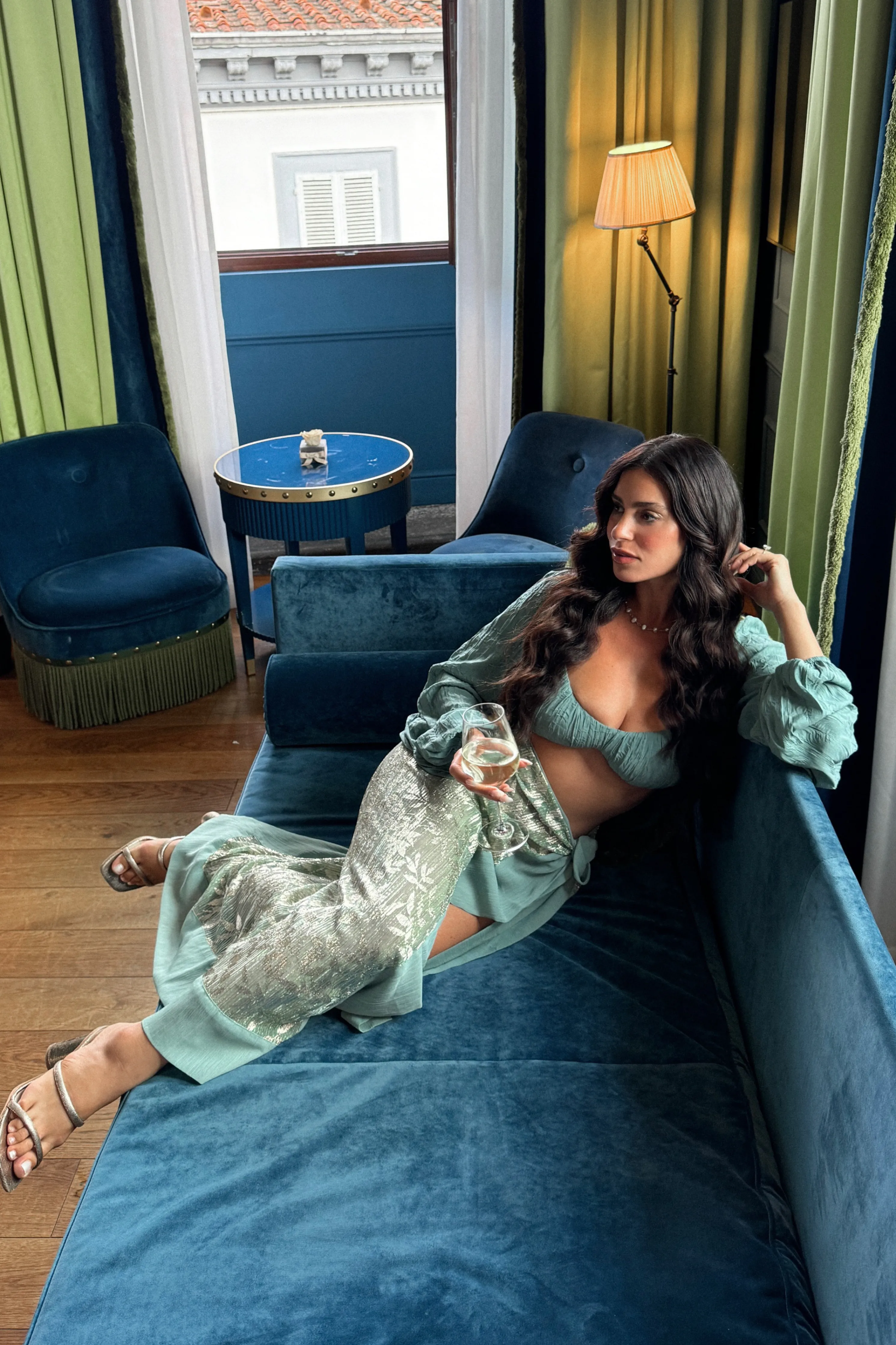 Sage Positano Printed Sarong Skirt