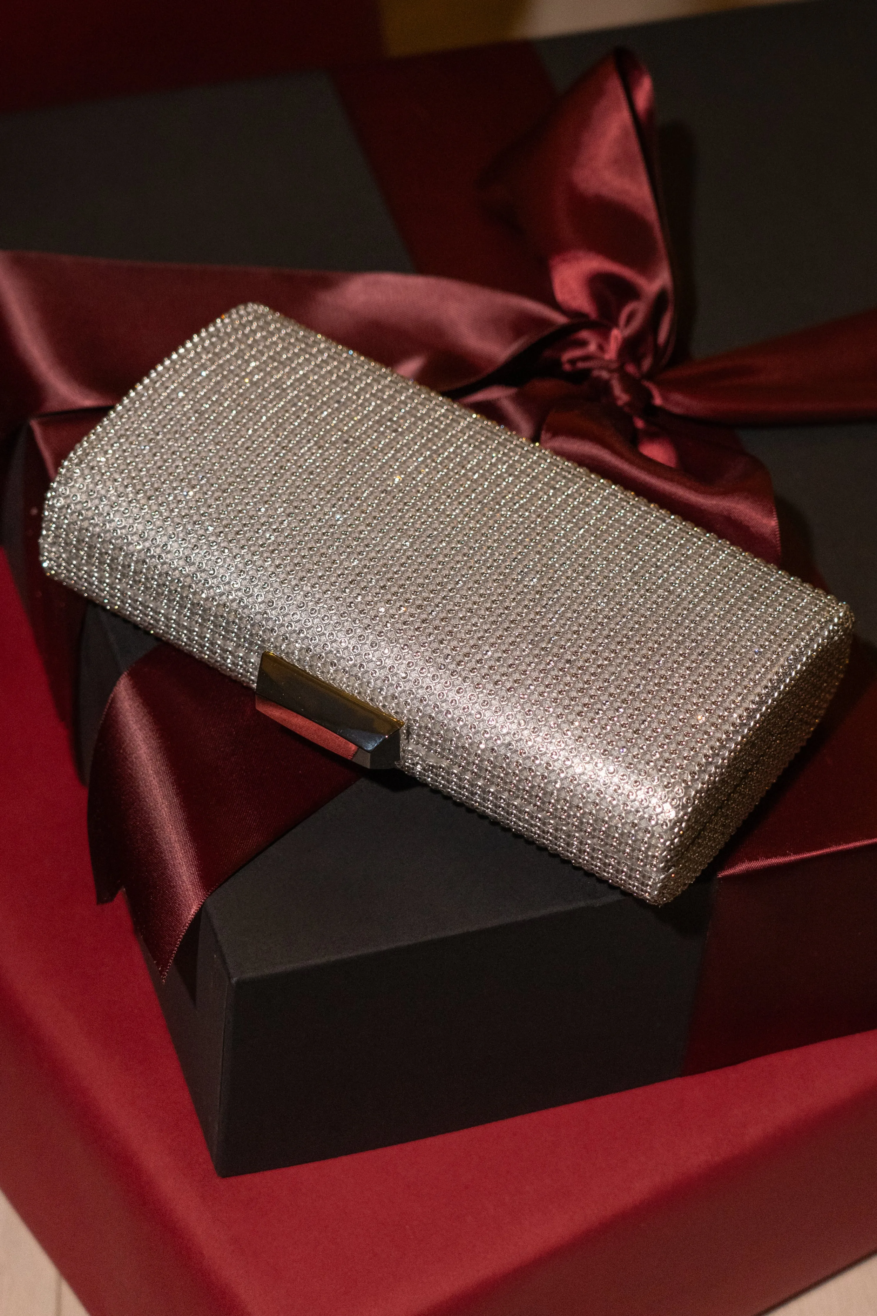 Silver Diamante Clutch Bag