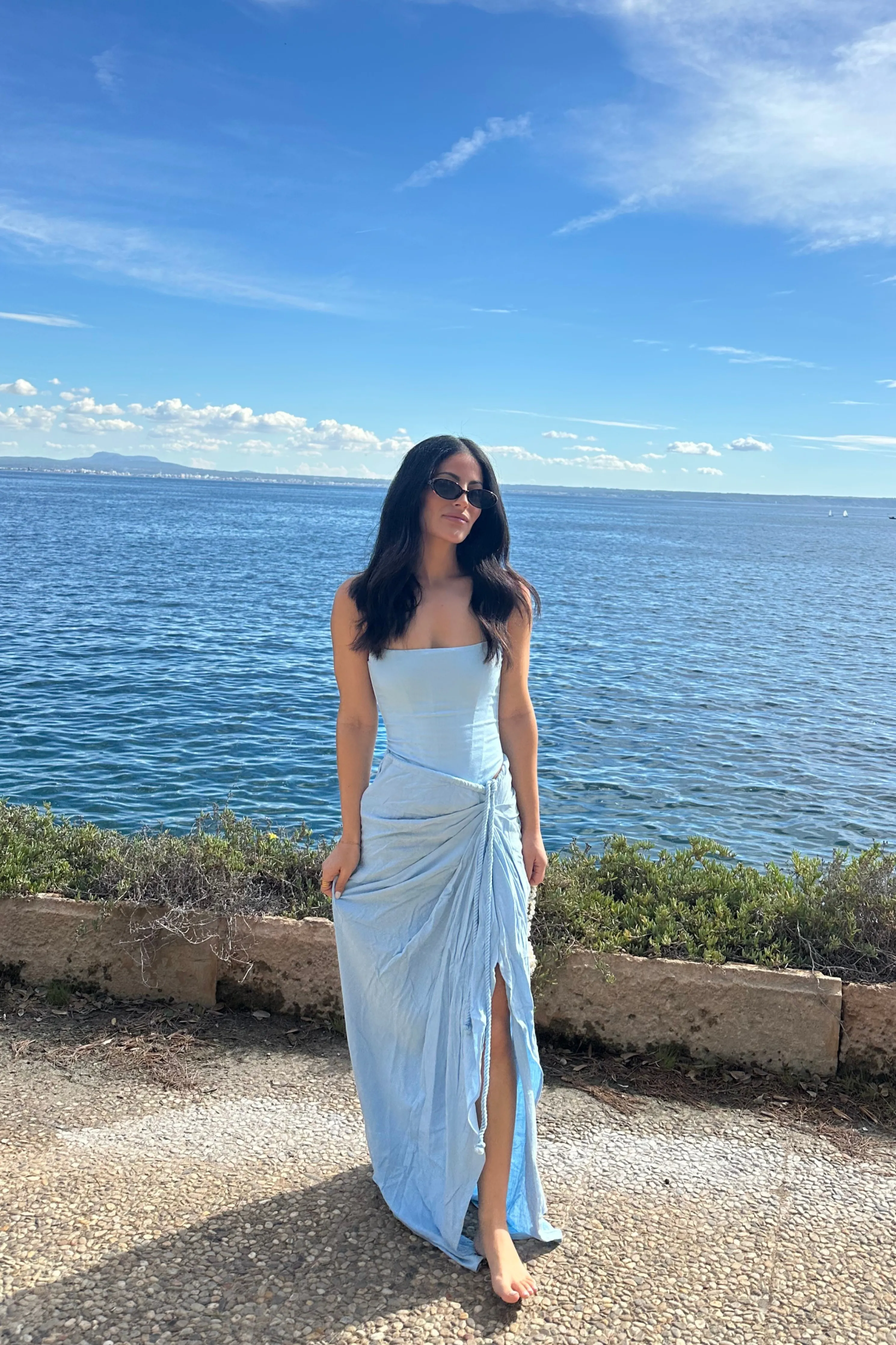 Sky Blue Noelia Linen Slit Skirt