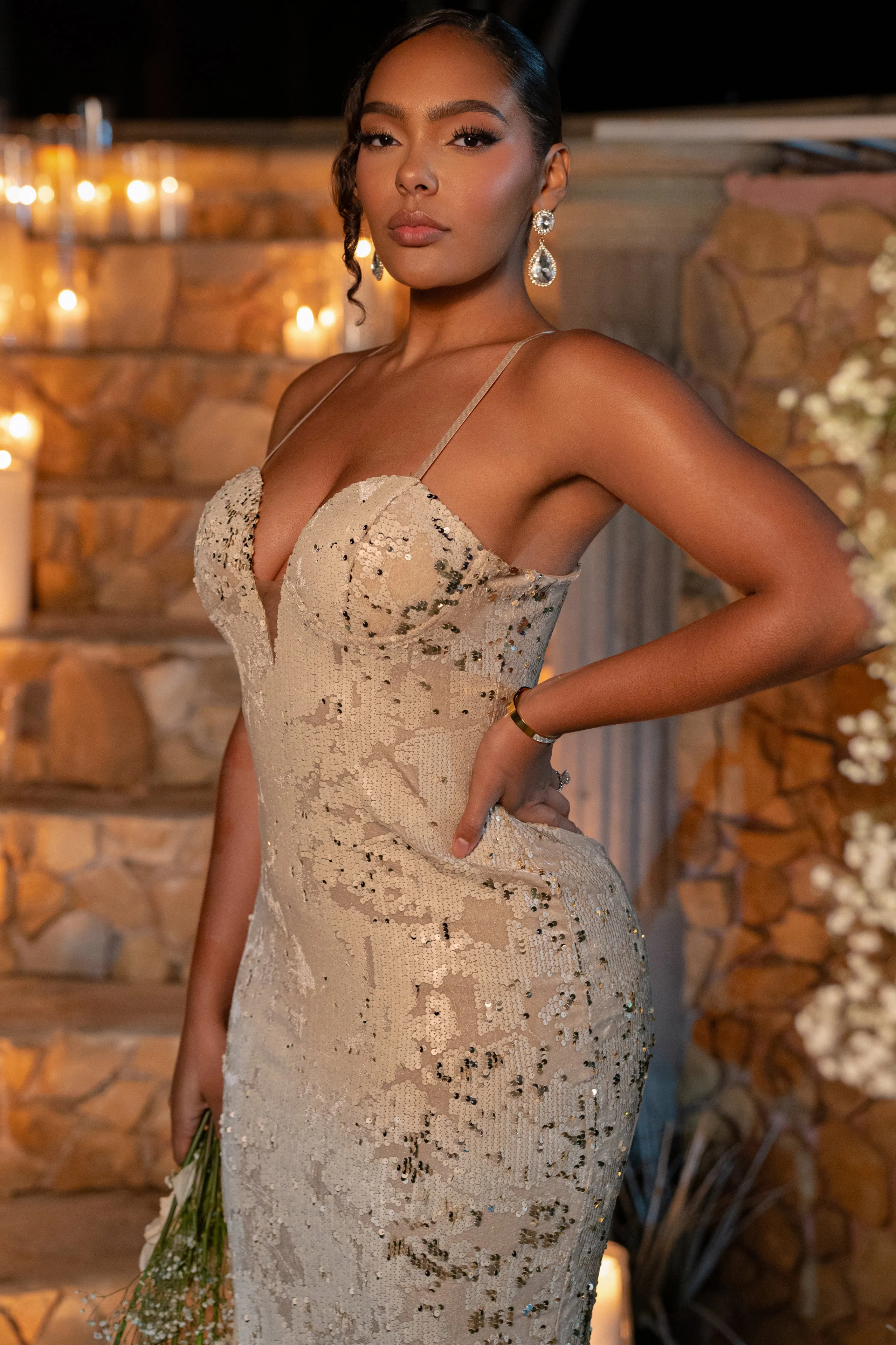 Stone Gilded Sequin Maxi Dress