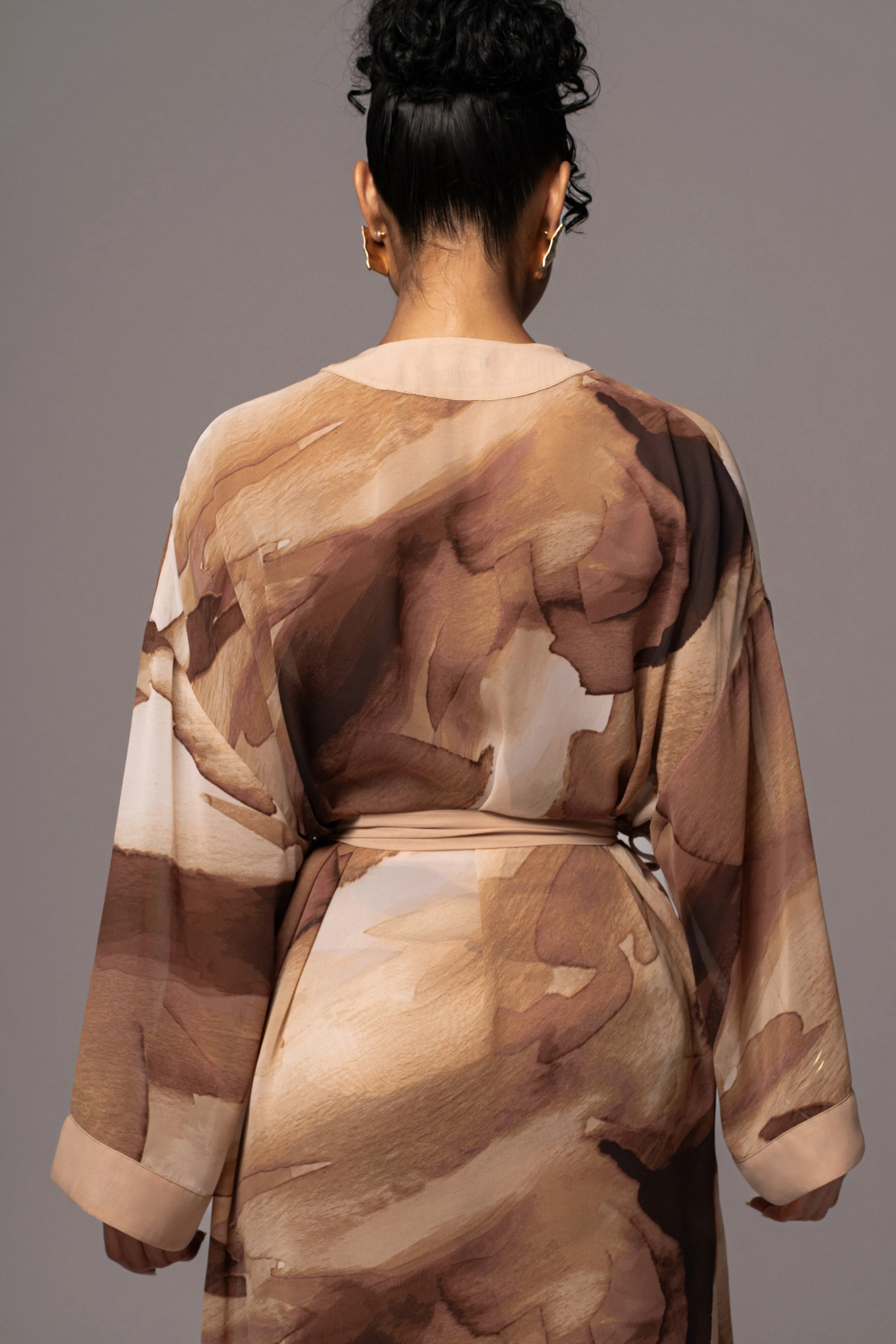 Tan Abstract Alissa Printed Duster