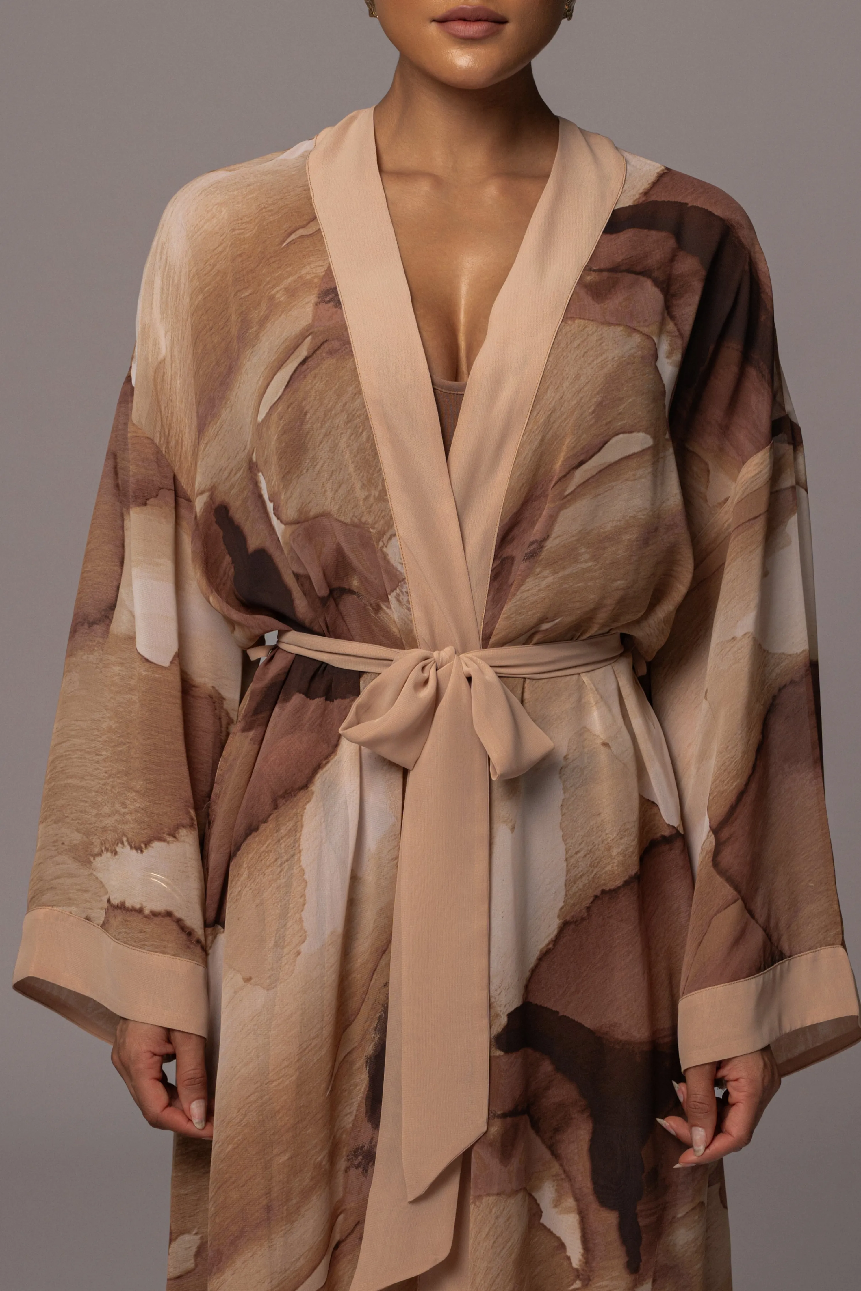 Tan Abstract Alissa Printed Duster