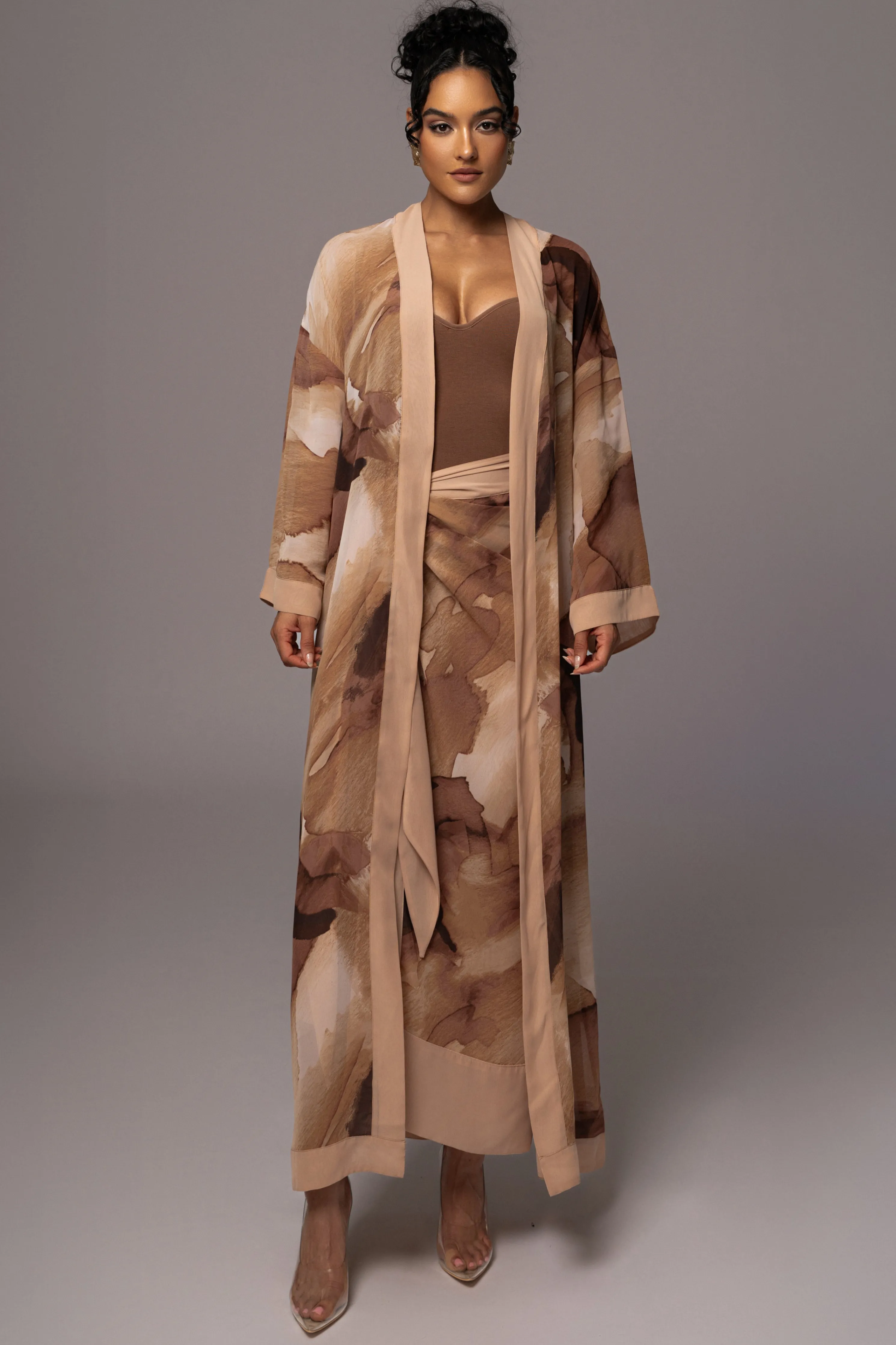 Tan Abstract Alissa Printed Duster