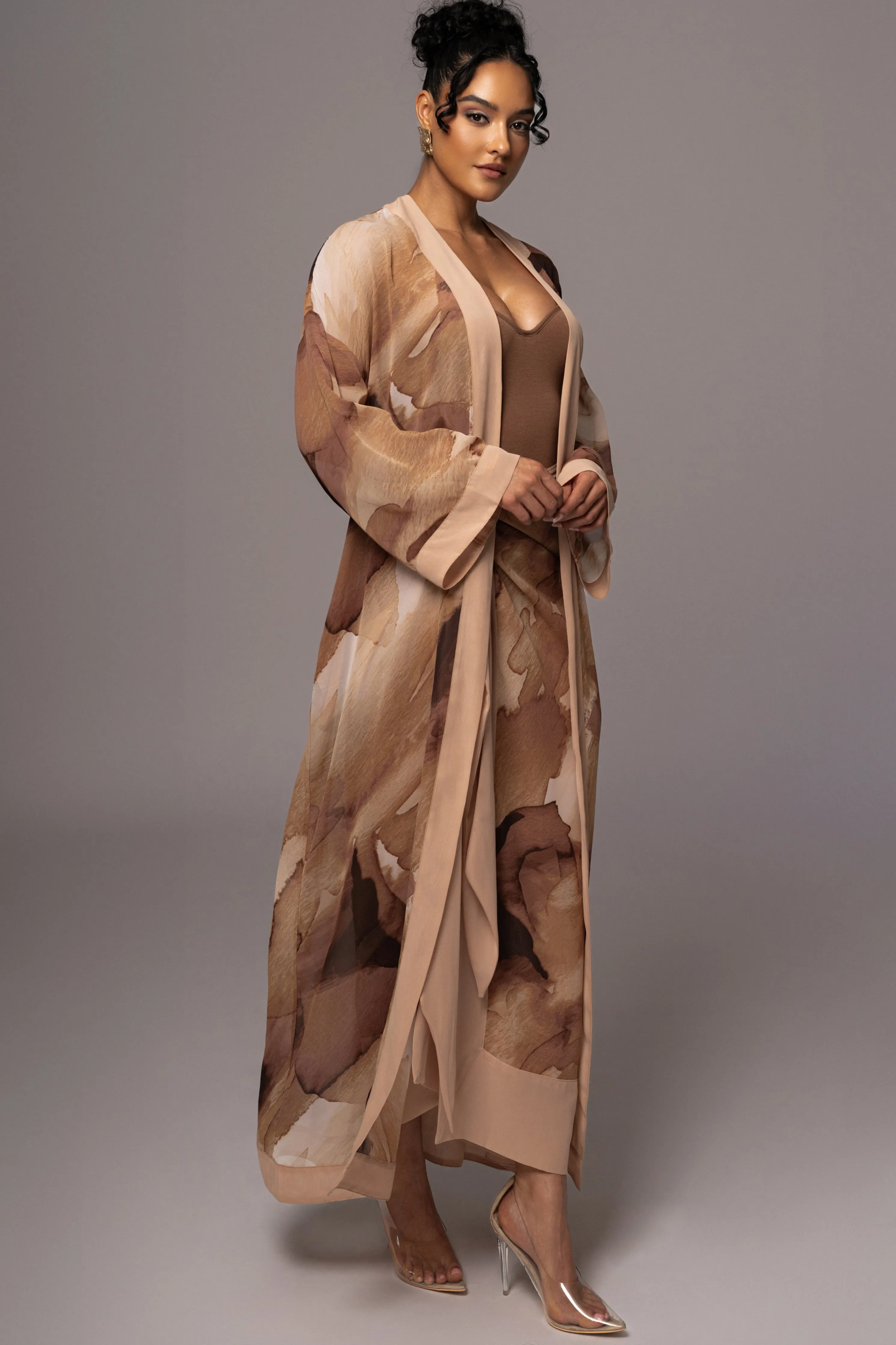 Tan Abstract Alissa Printed Duster