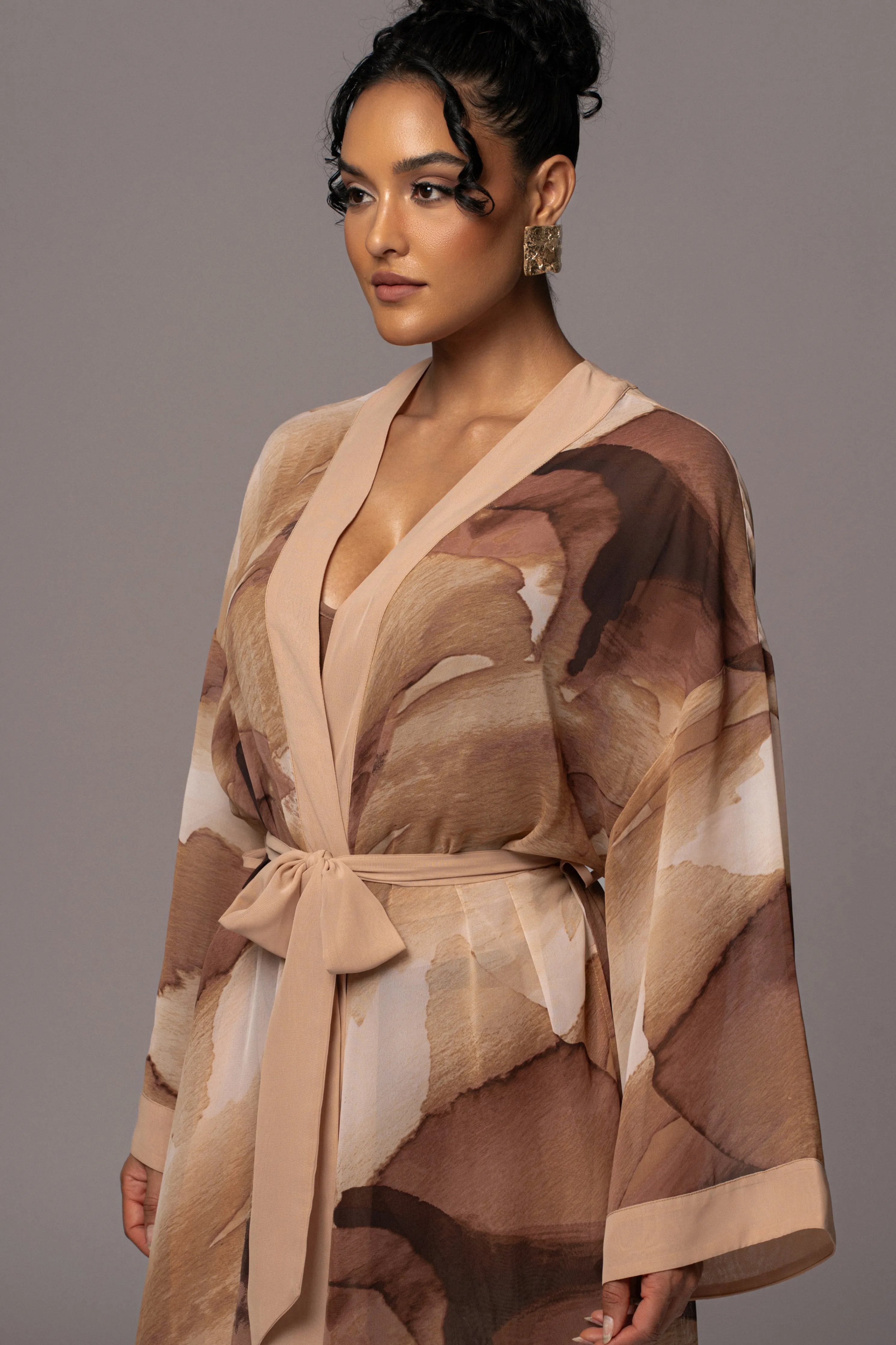 Tan Abstract Alissa Printed Duster