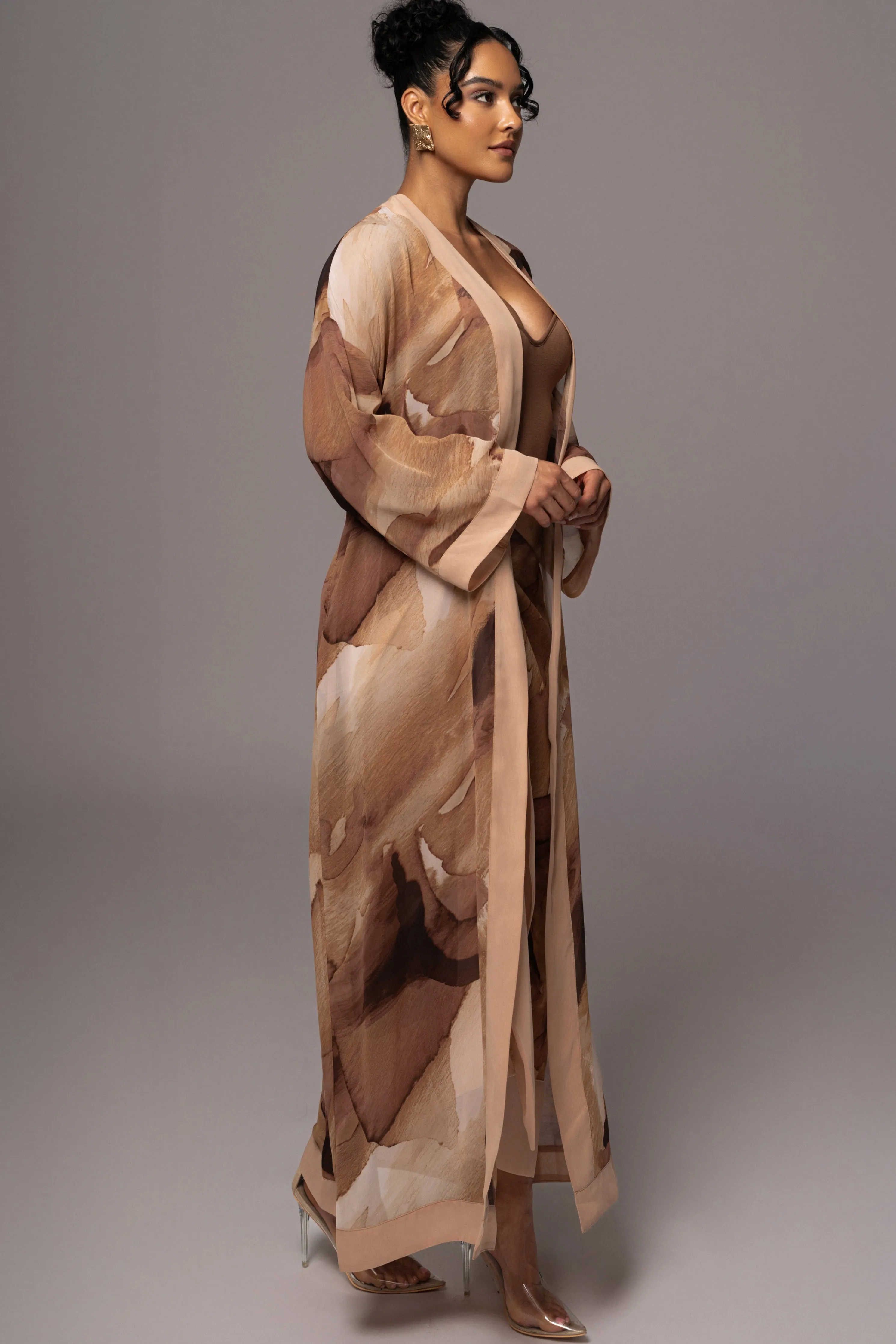 Tan Abstract Alissa Printed Duster