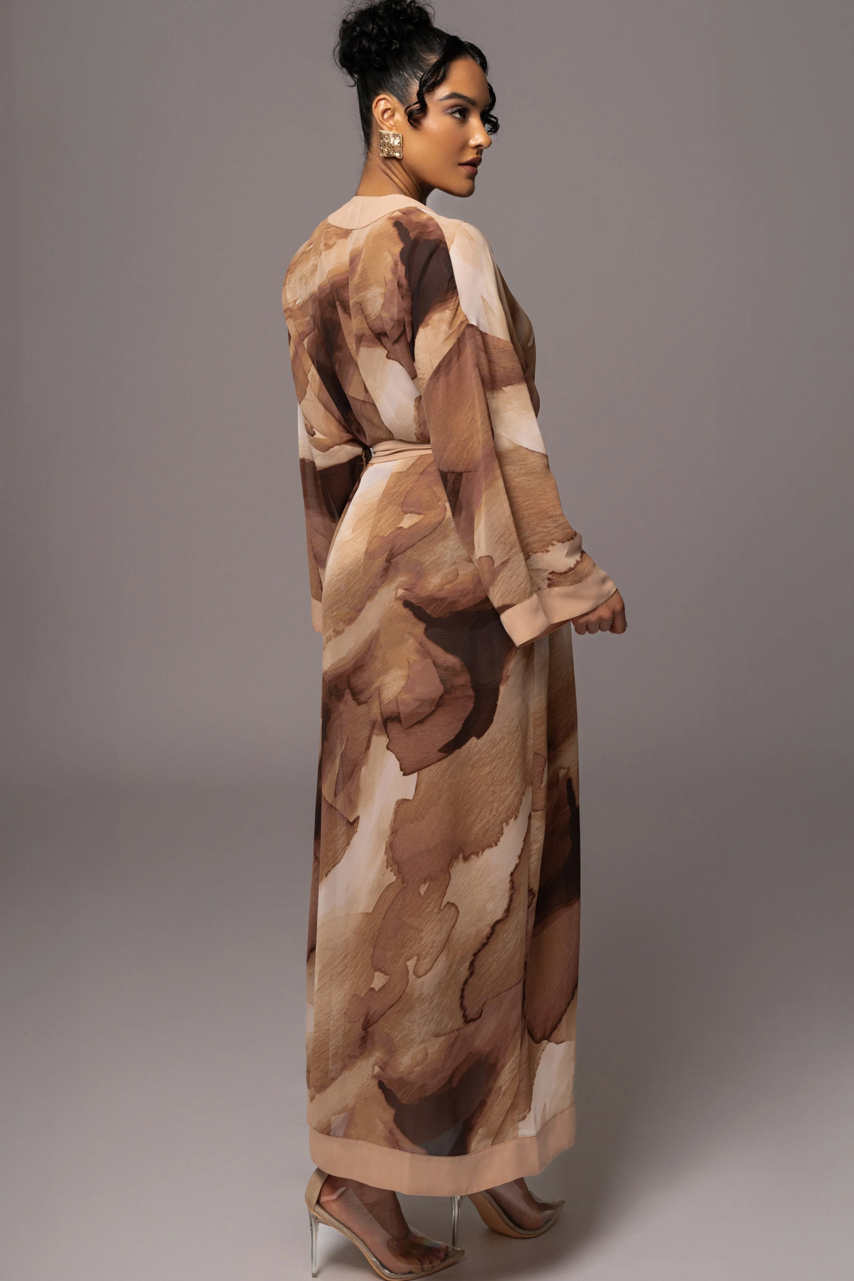 Tan Abstract Alissa Printed Duster