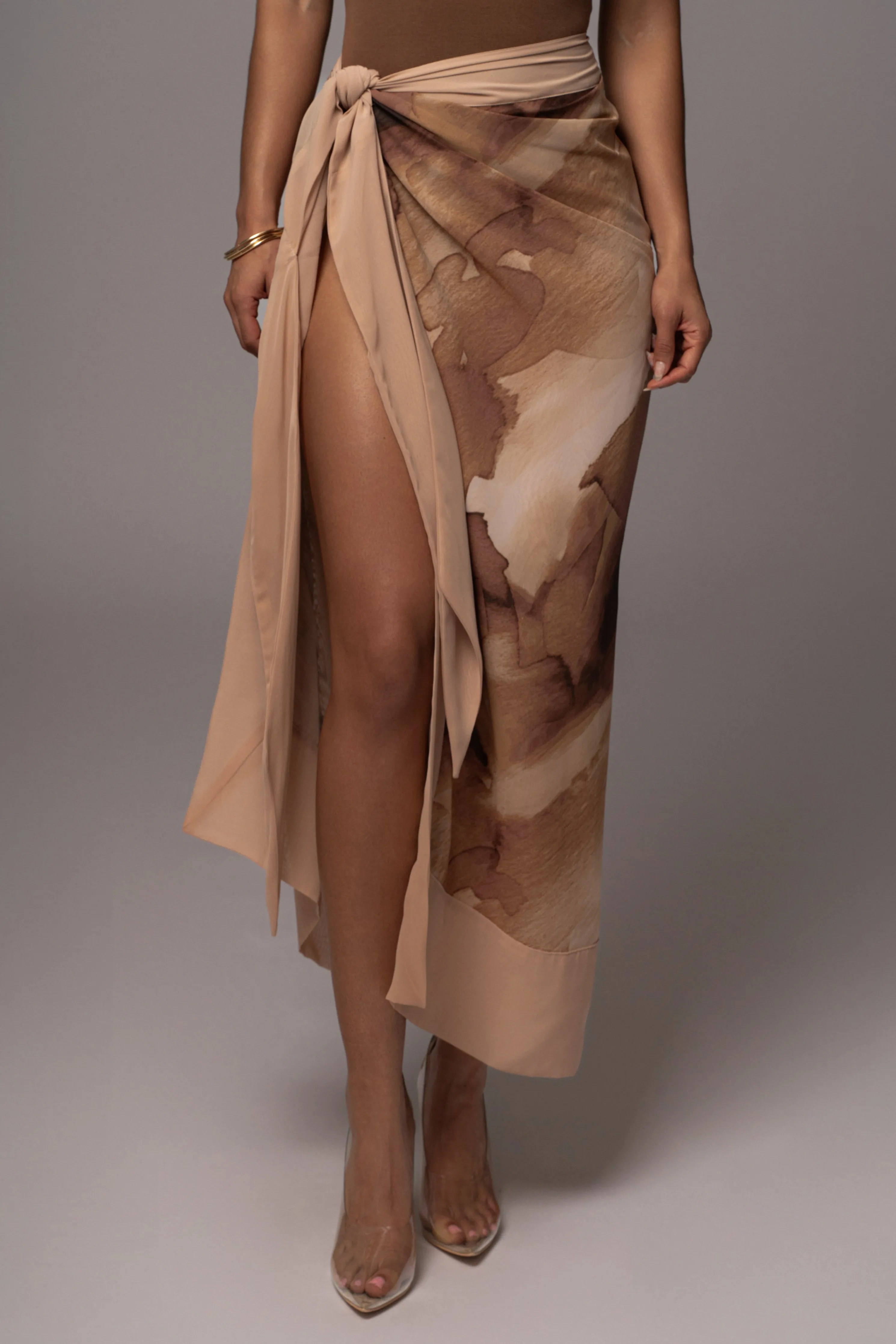 Tan Abstract Marine Print Sarong