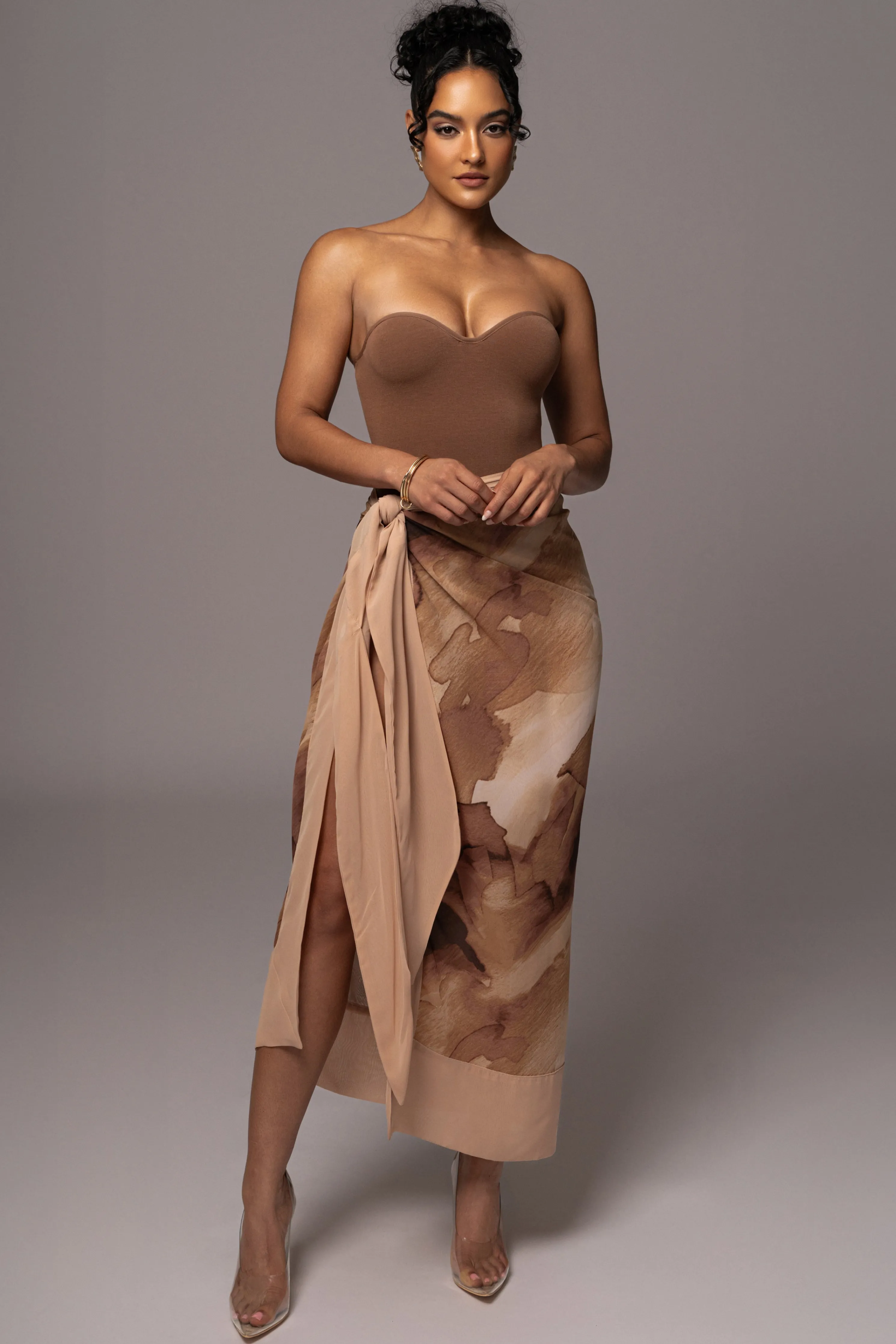Tan Abstract Marine Print Sarong