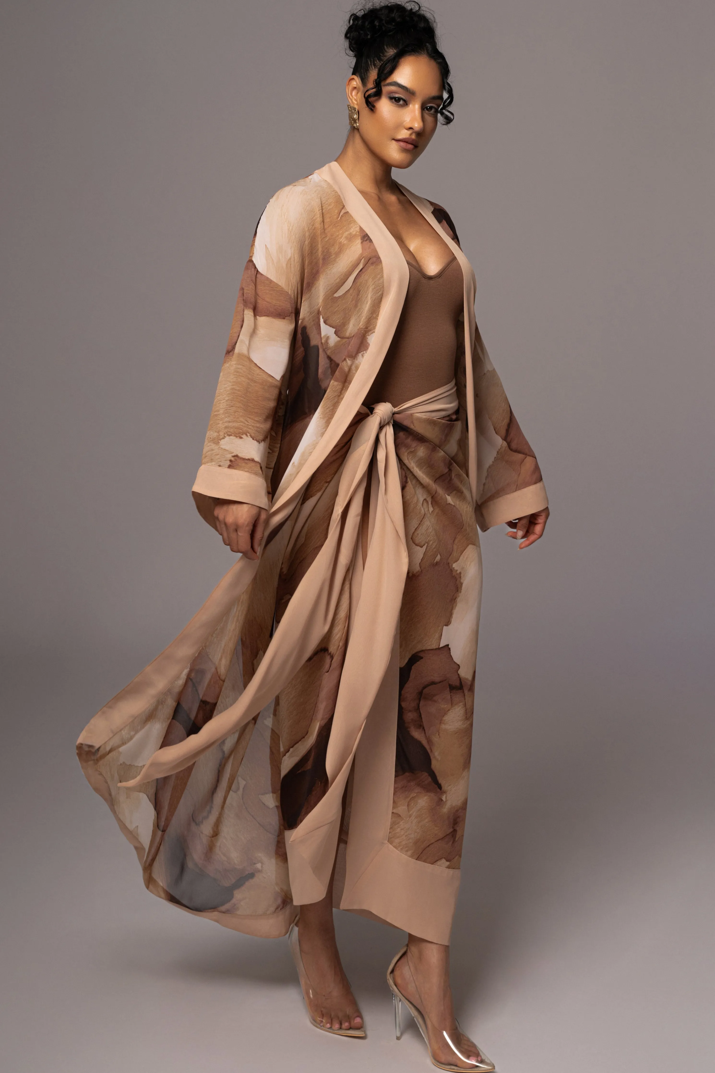 Tan Abstract Marine Print Sarong