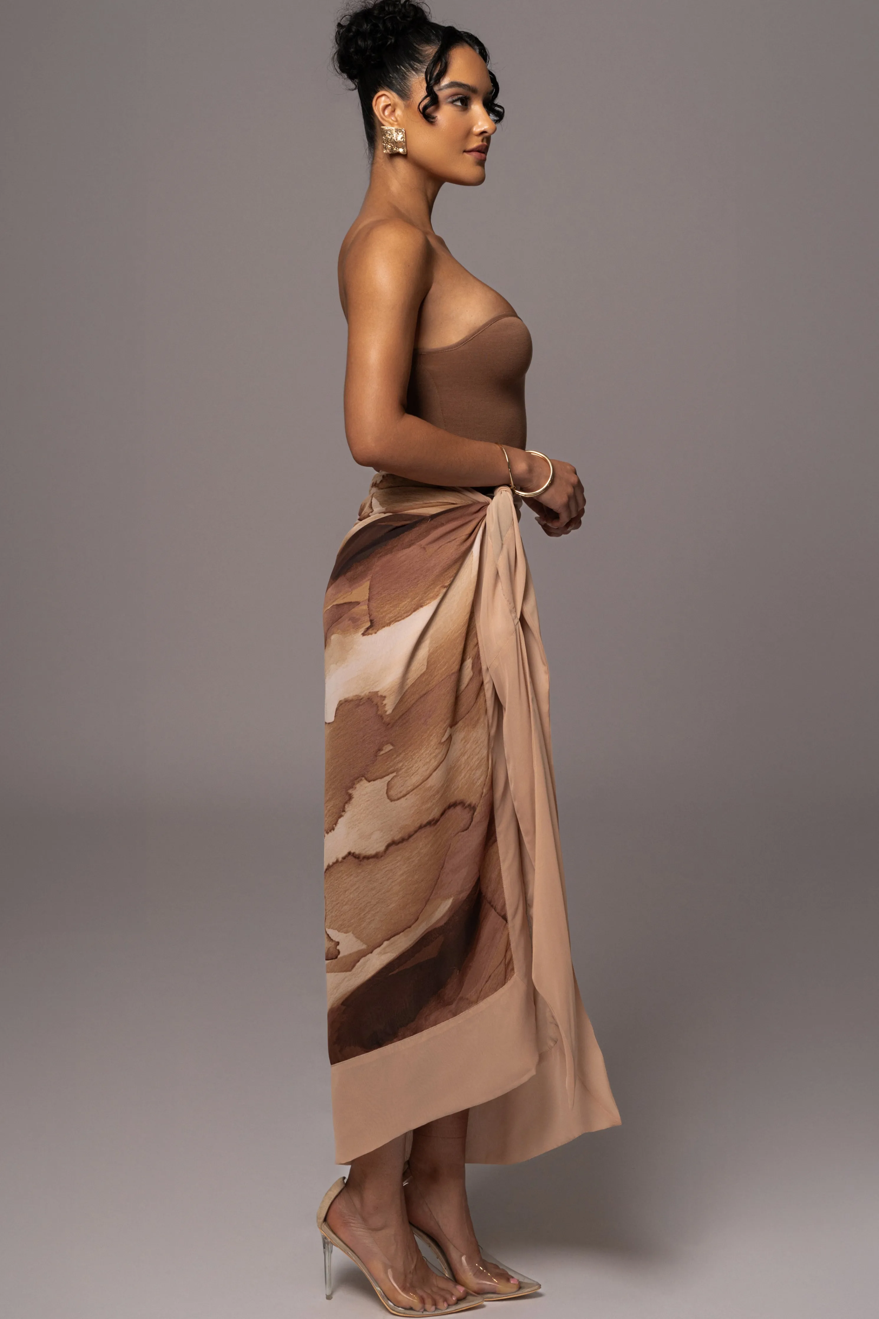 Tan Abstract Marine Print Sarong