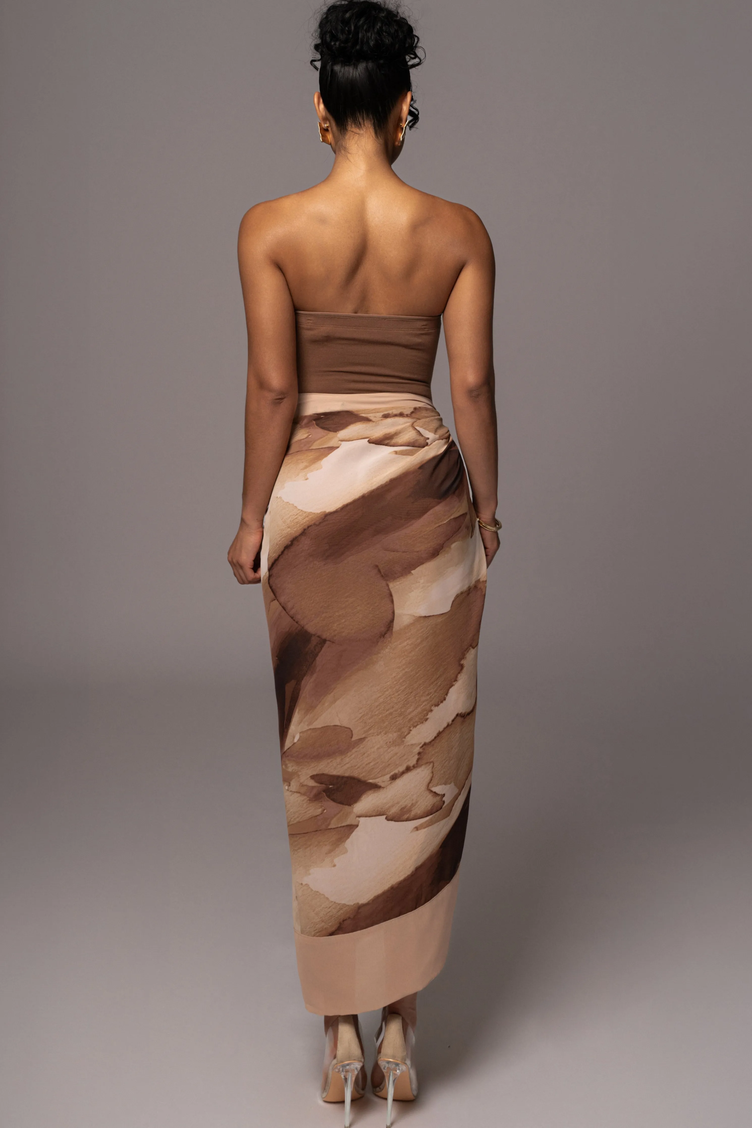 Tan Abstract Marine Print Sarong