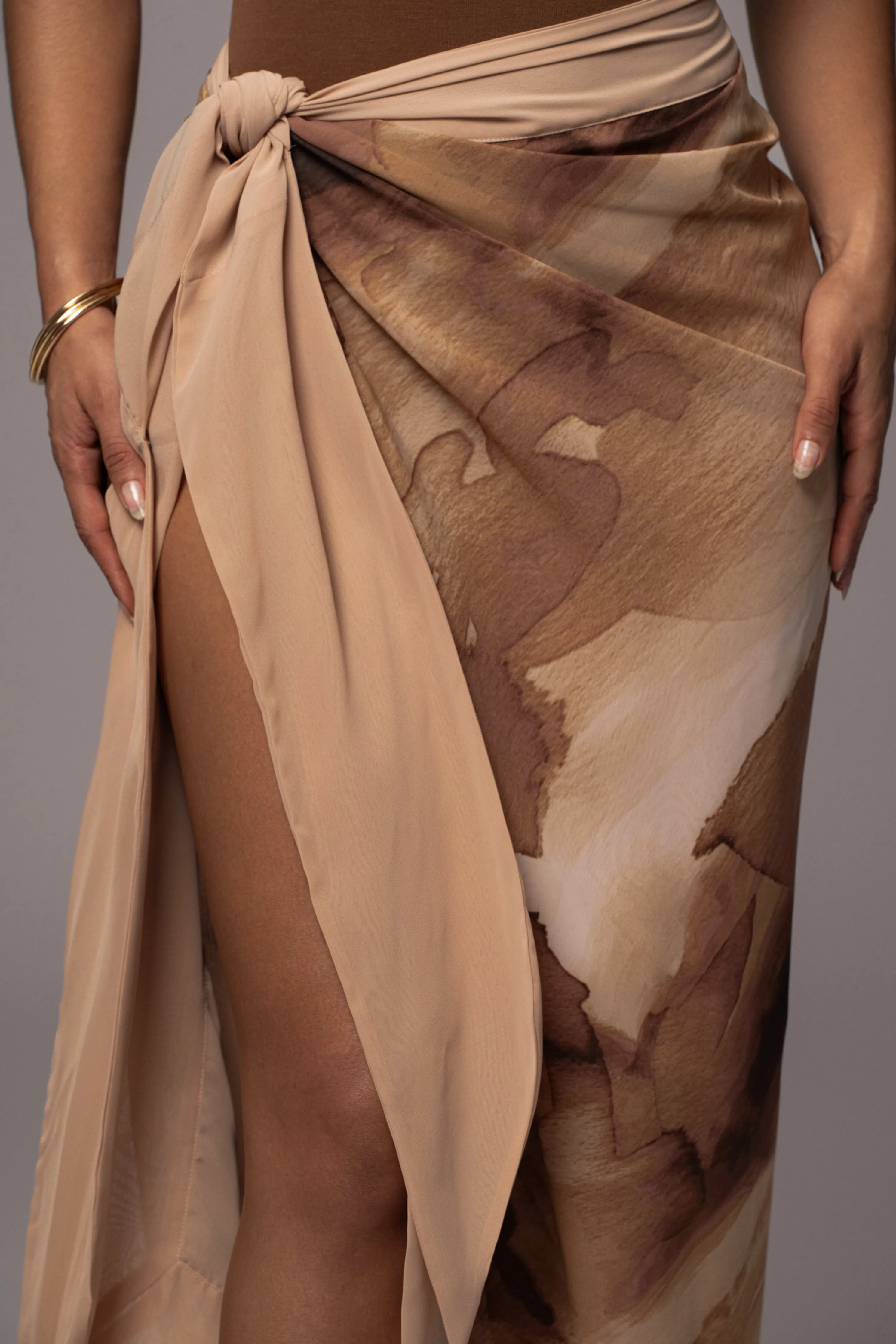 Tan Abstract Marine Print Sarong