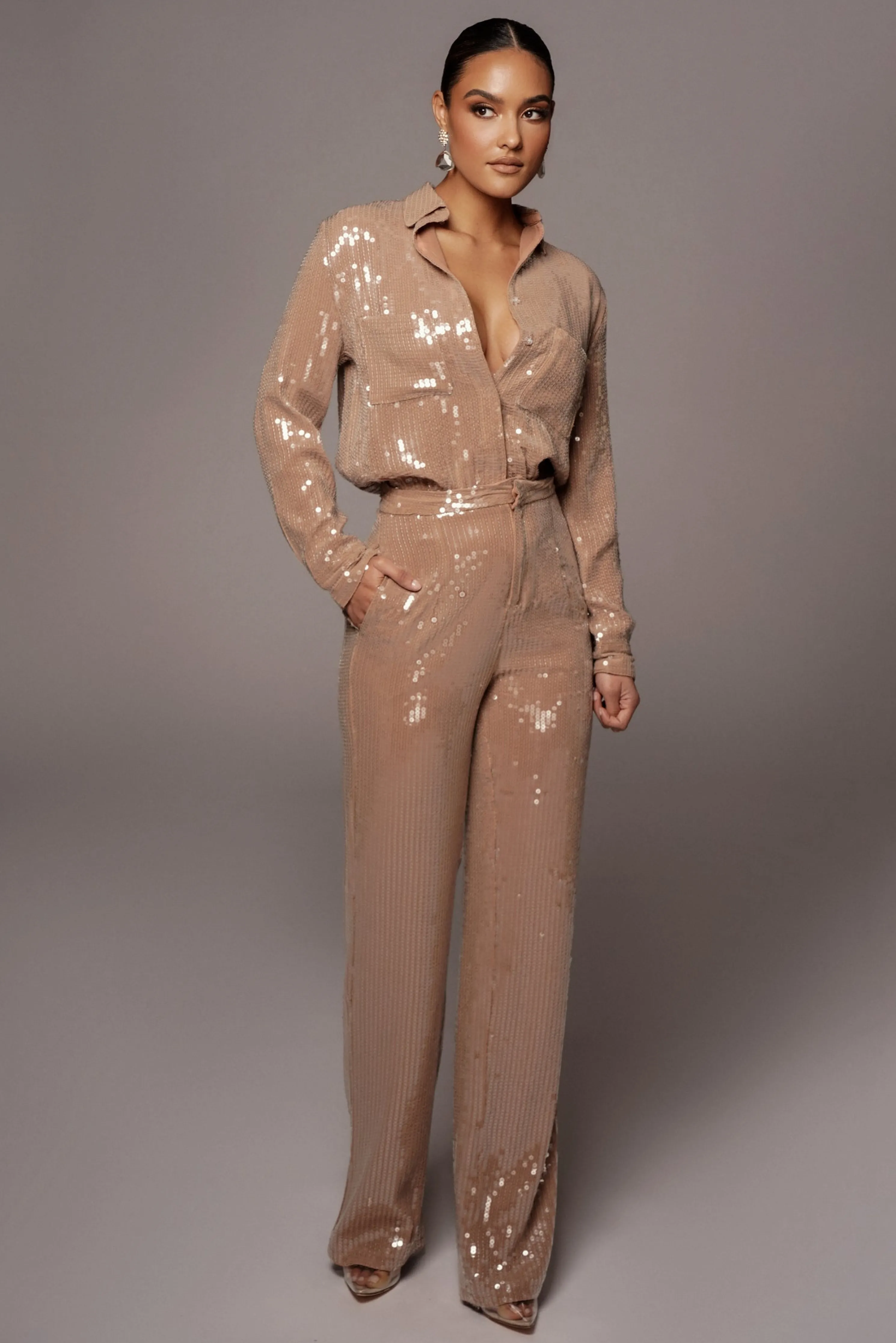 Tan Elowen Sequin Trousers