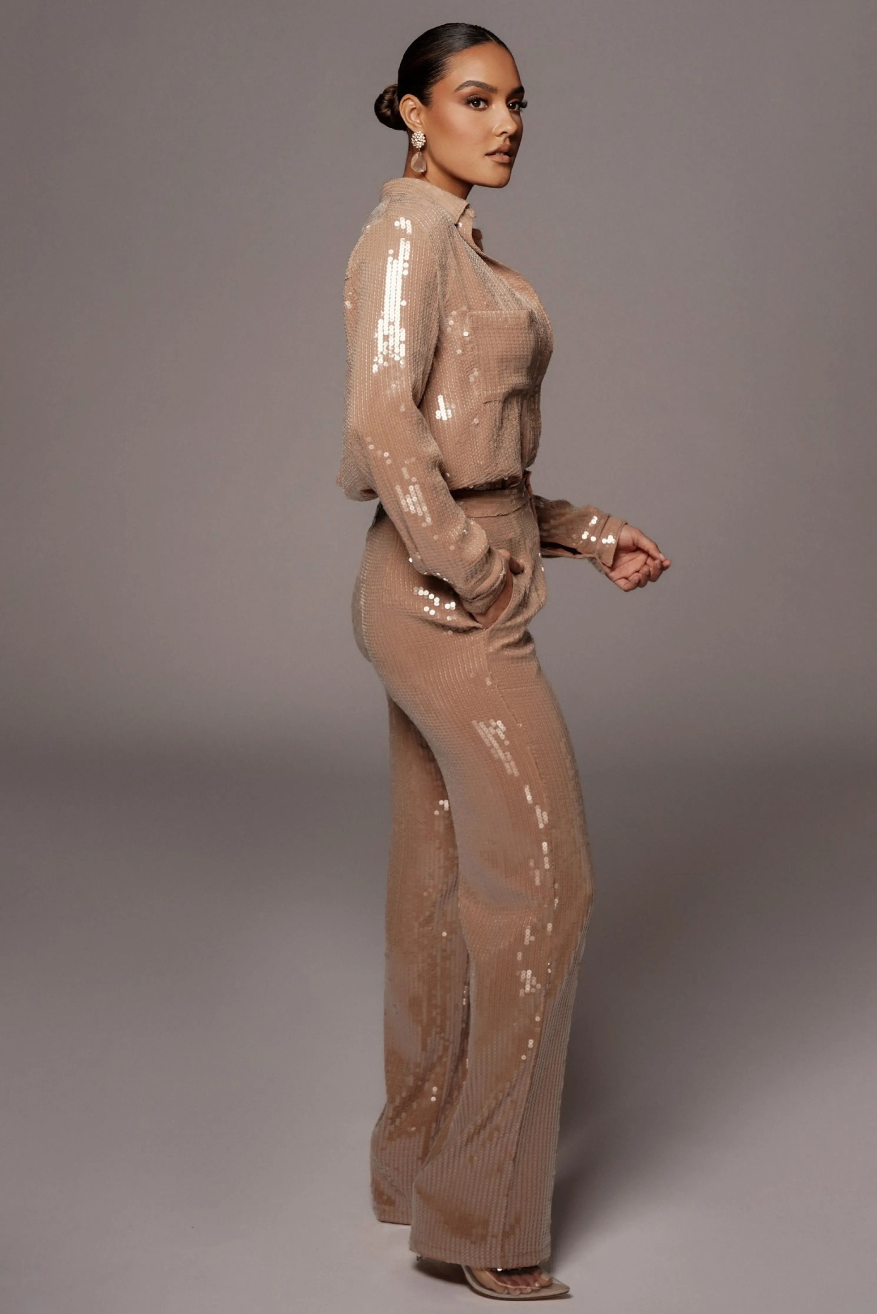 Tan Elowen Sequin Trousers