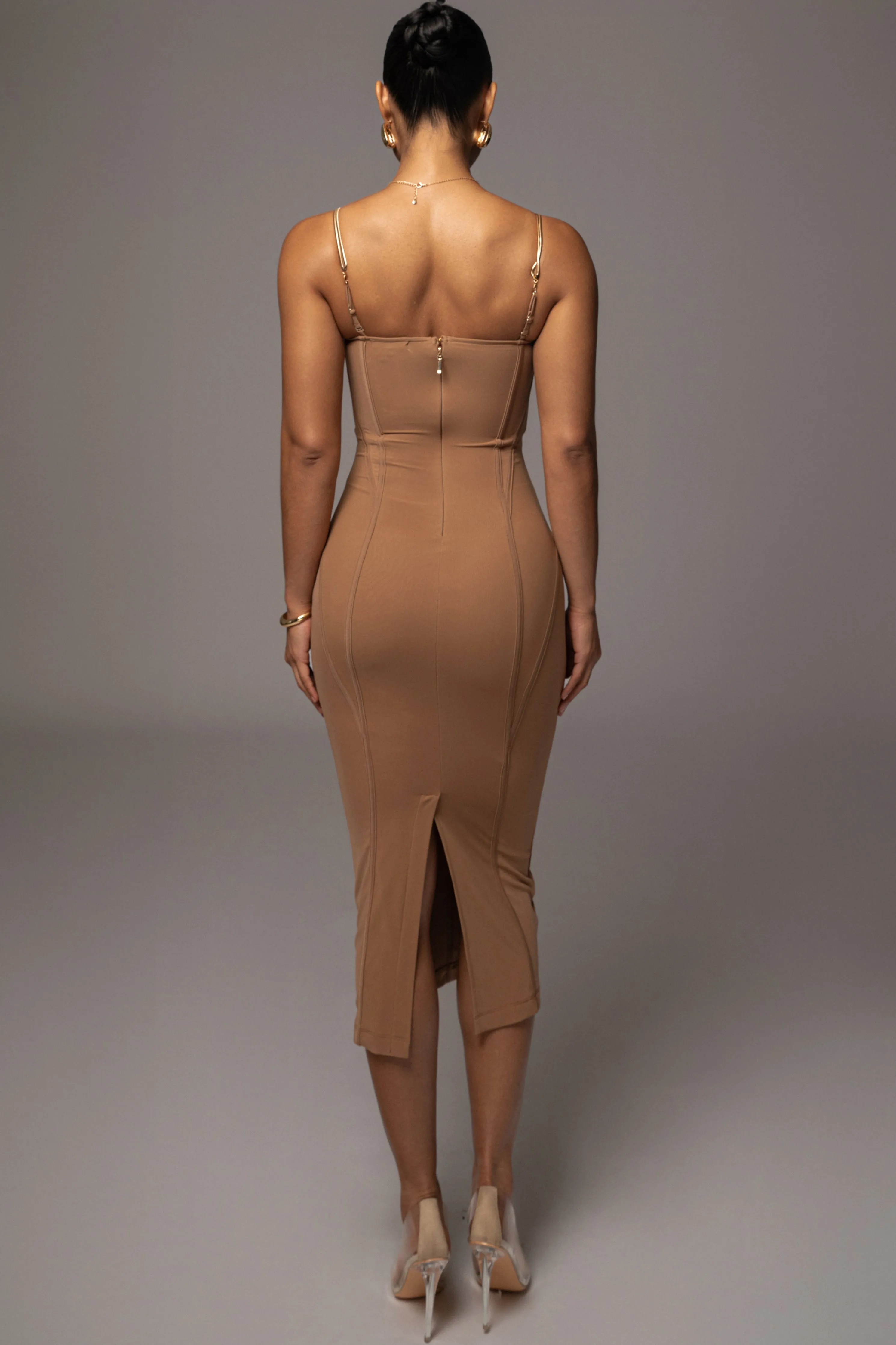 Tan Escape Mesh Midi Dress