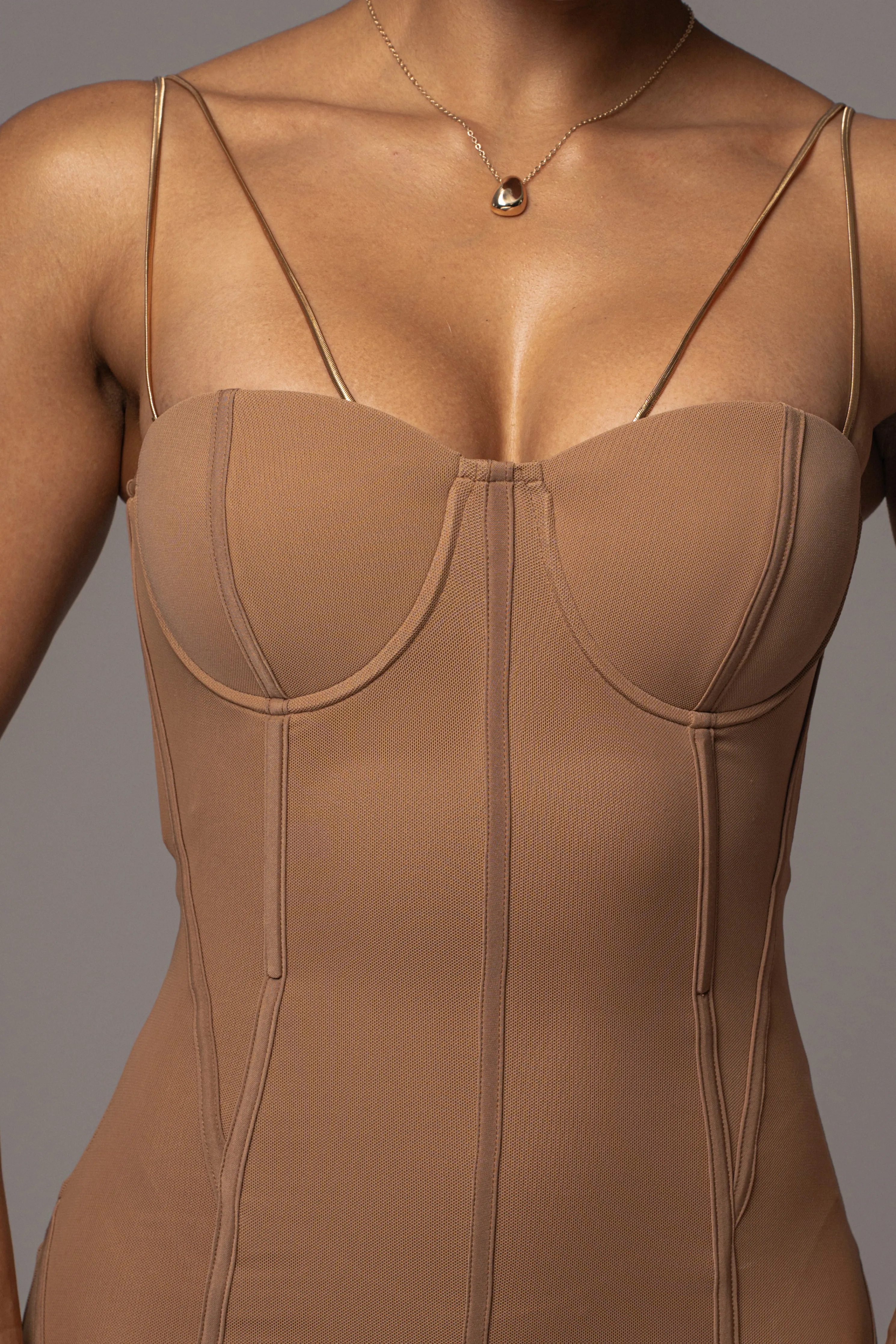 Tan Escape Mesh Midi Dress