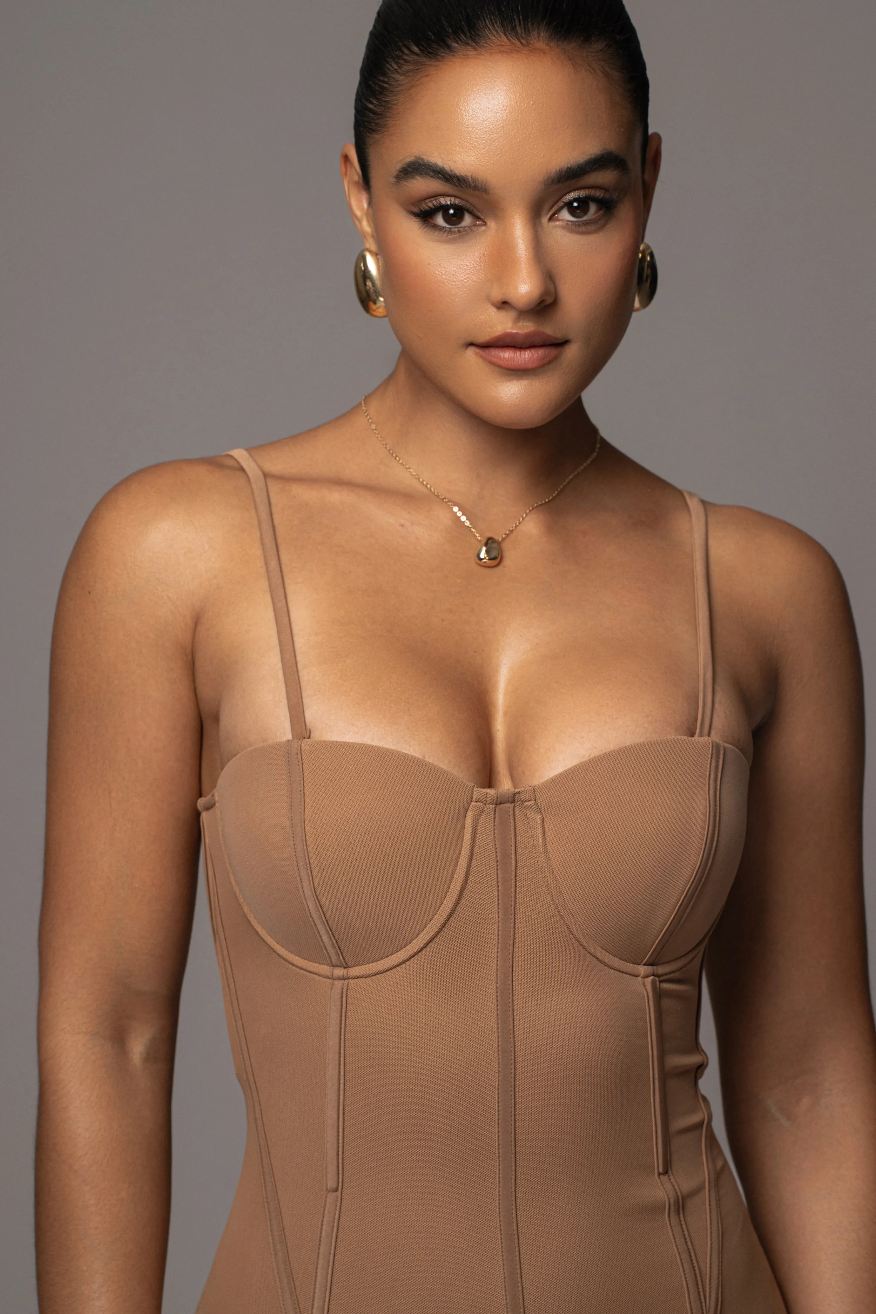 Tan Escape Mesh Midi Dress